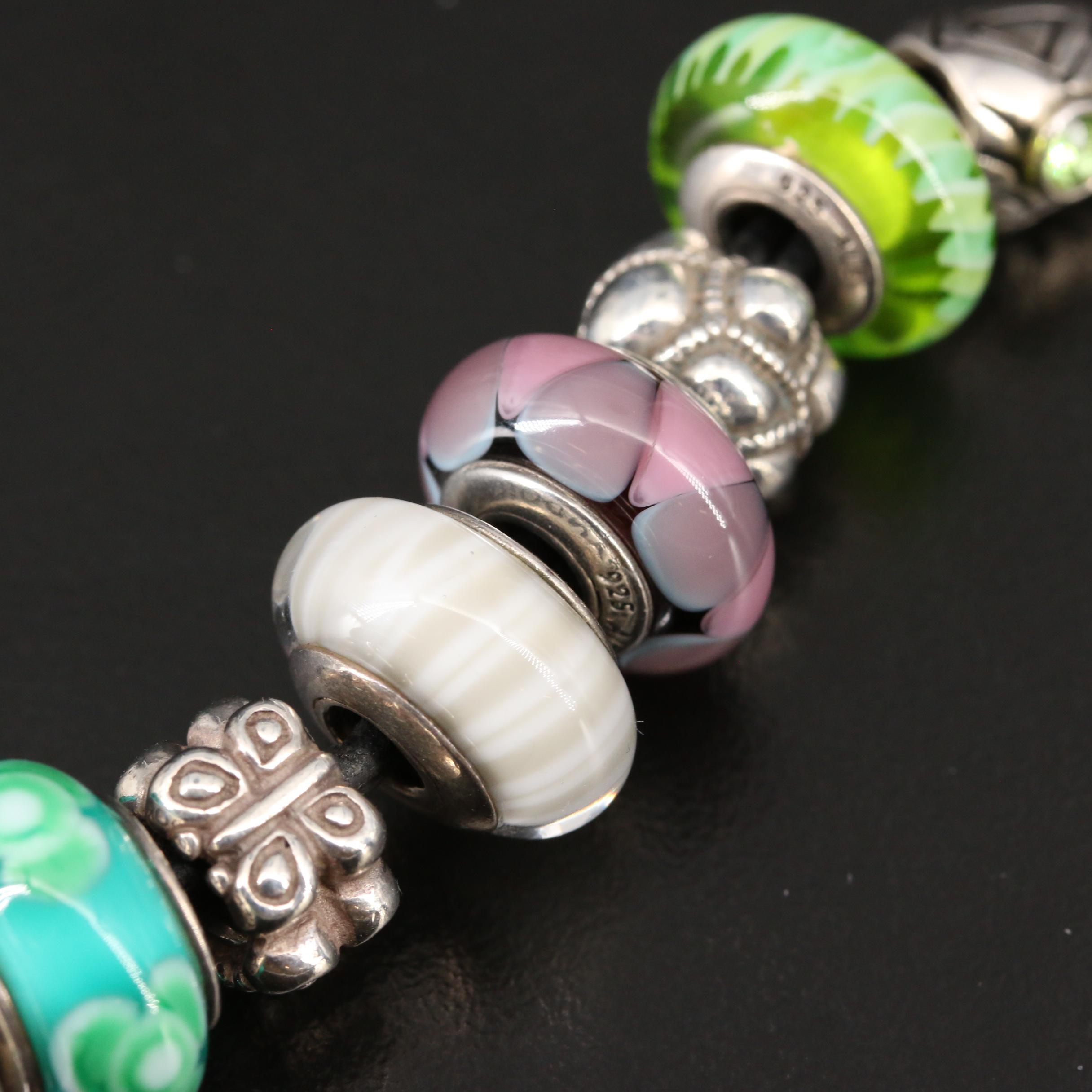 Chamilia and Pandora Sterling Slide Necklace with Murano Glass