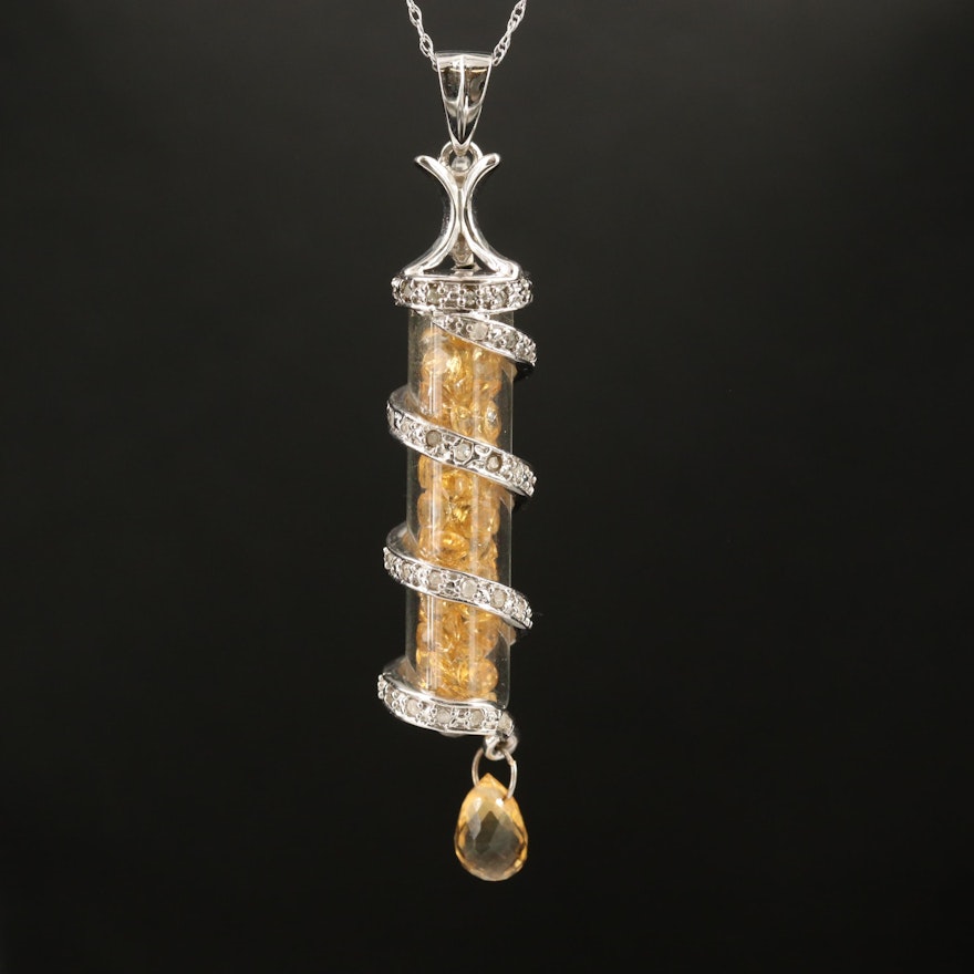 10K Sapphire and Diamond Vial Pendant Necklace