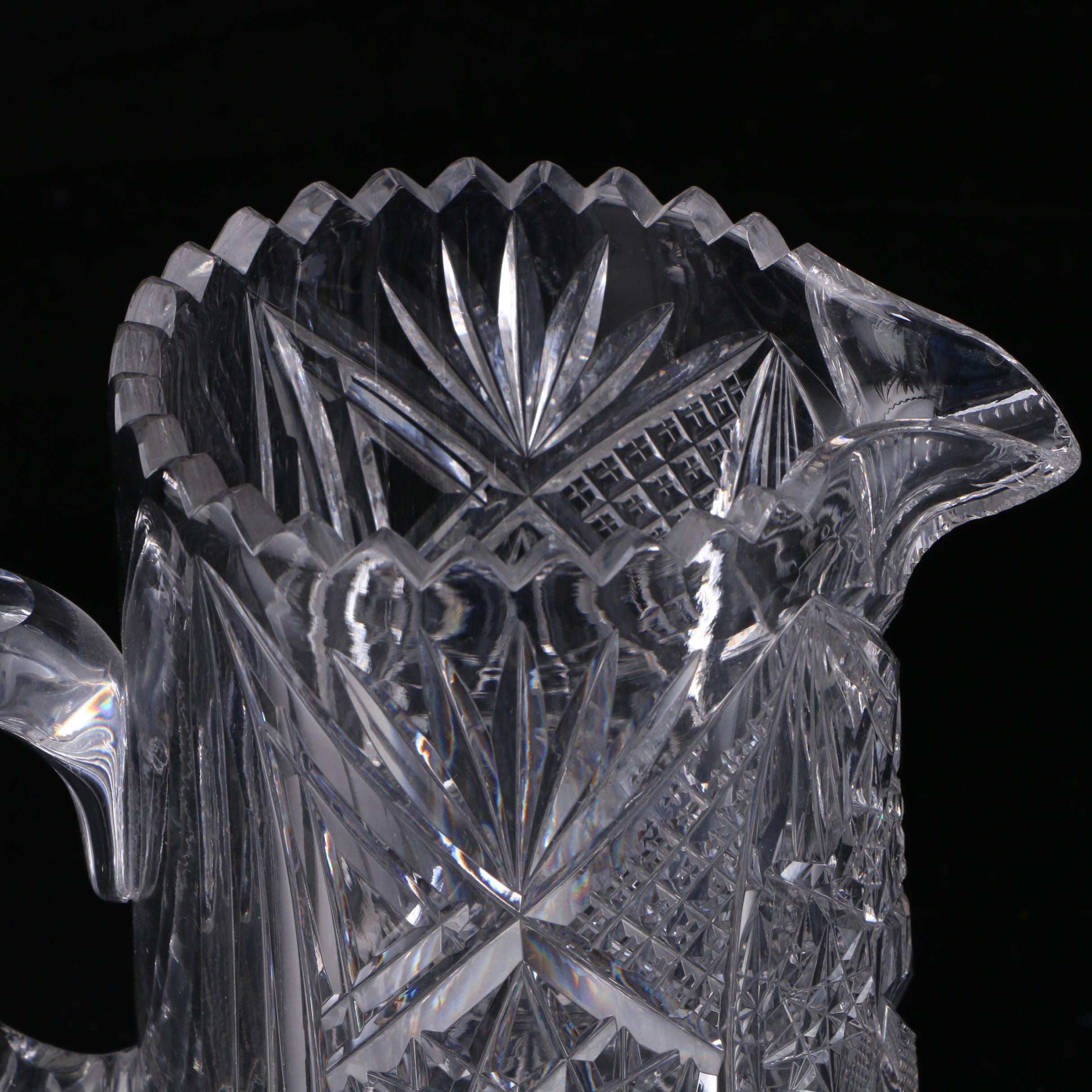 American Brilliant Cut Glass Lead Crystal Water Pitcher, Late 19th/Early 20th C.