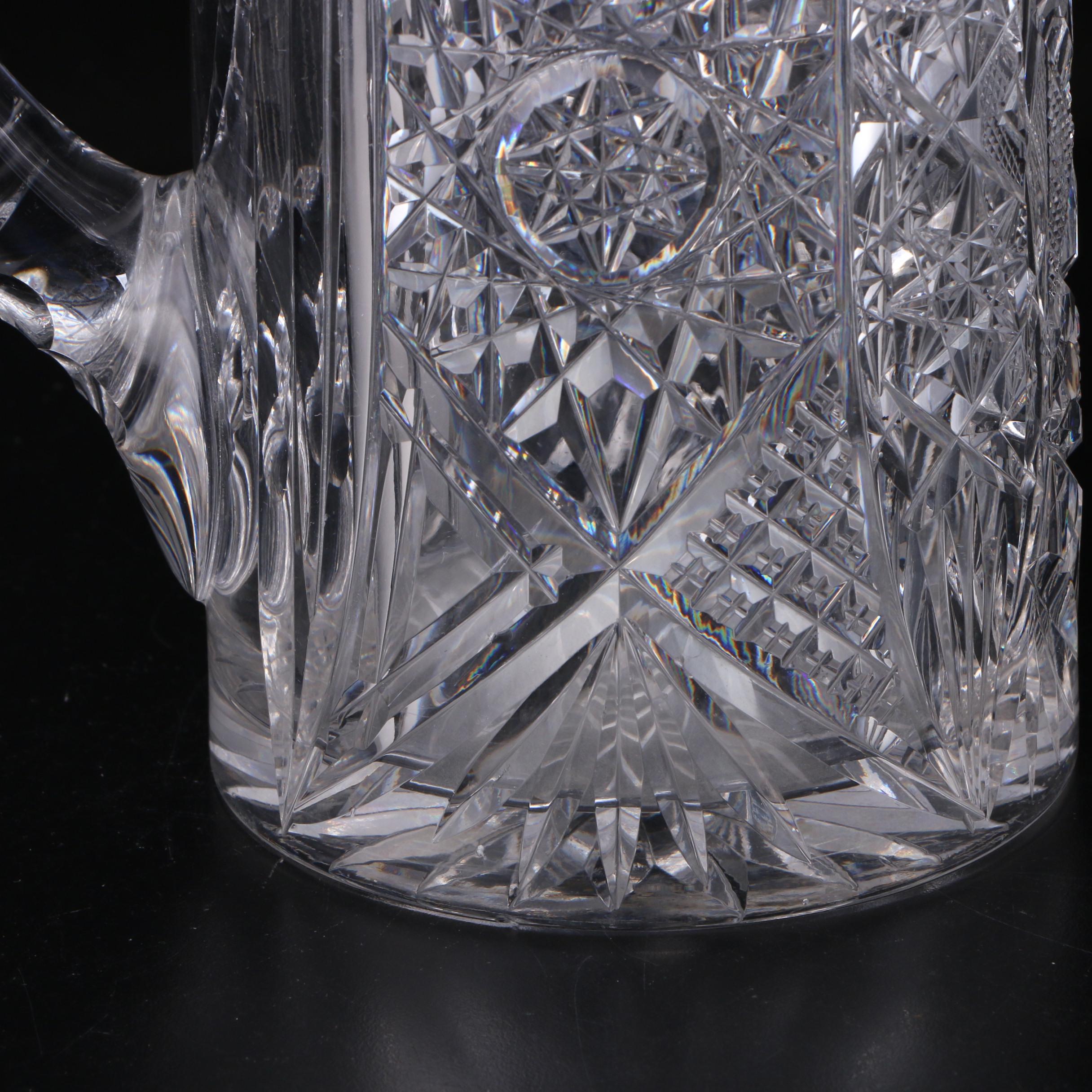 American Brilliant Cut Glass Lead Crystal Water Pitcher, Late 19th/Early 20th C.