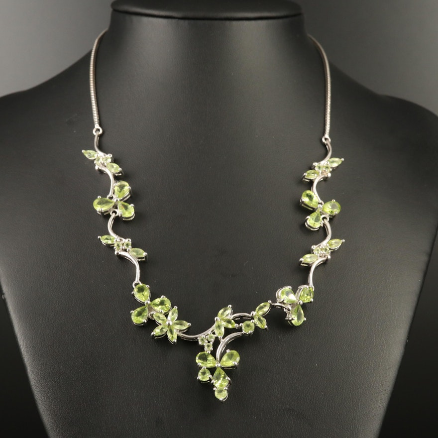 Sterling Peridot Floral Necklace
