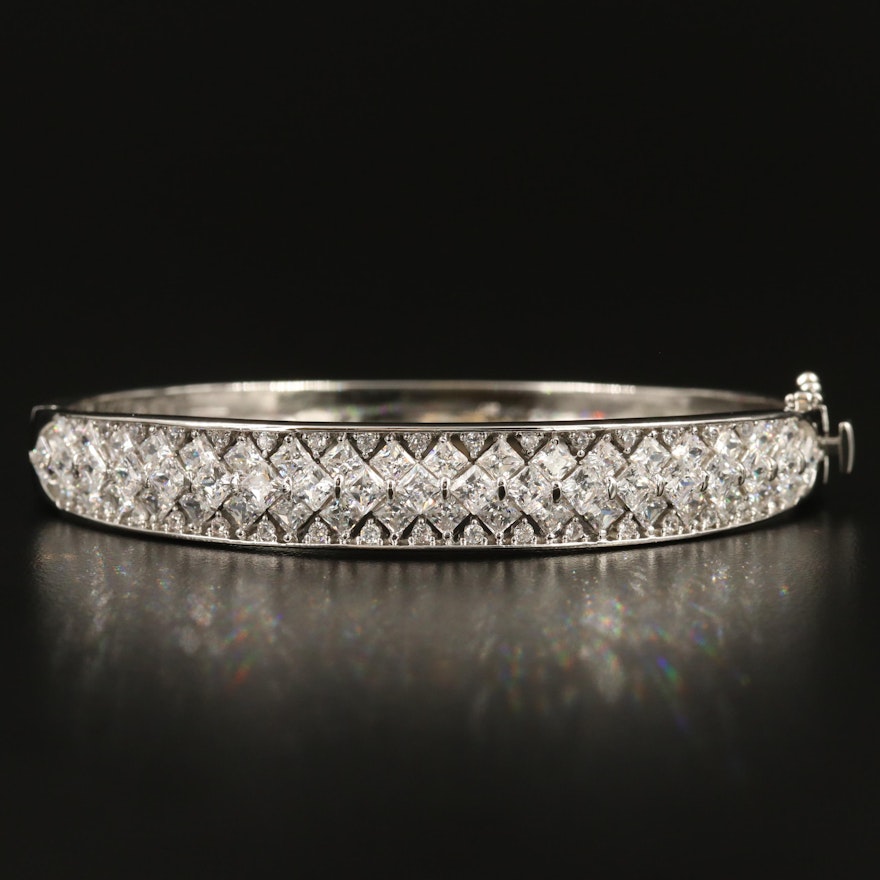 Sterling Silver Cubic Zirconia Hinged Bangle