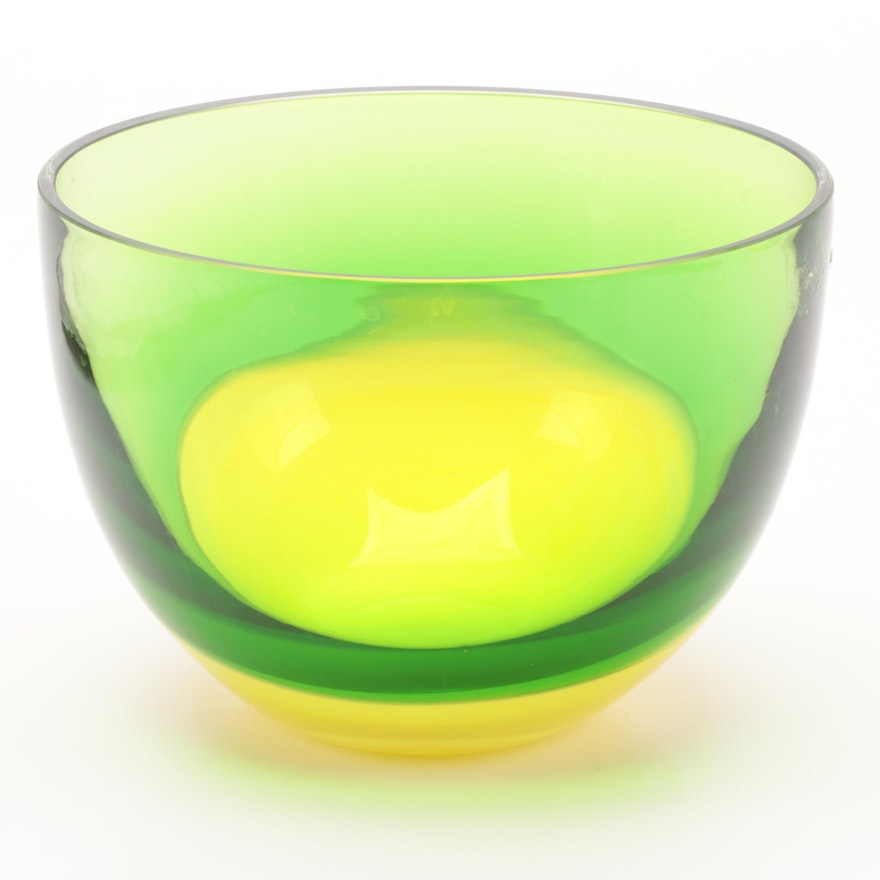 Green and Yellow Art Glass Centerpiece Bowl