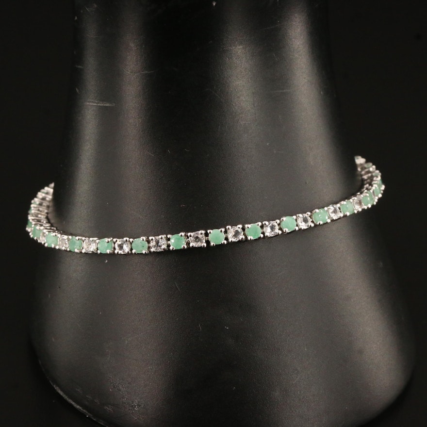 Sterling Silver Beryl and Topaz Line Bracelet