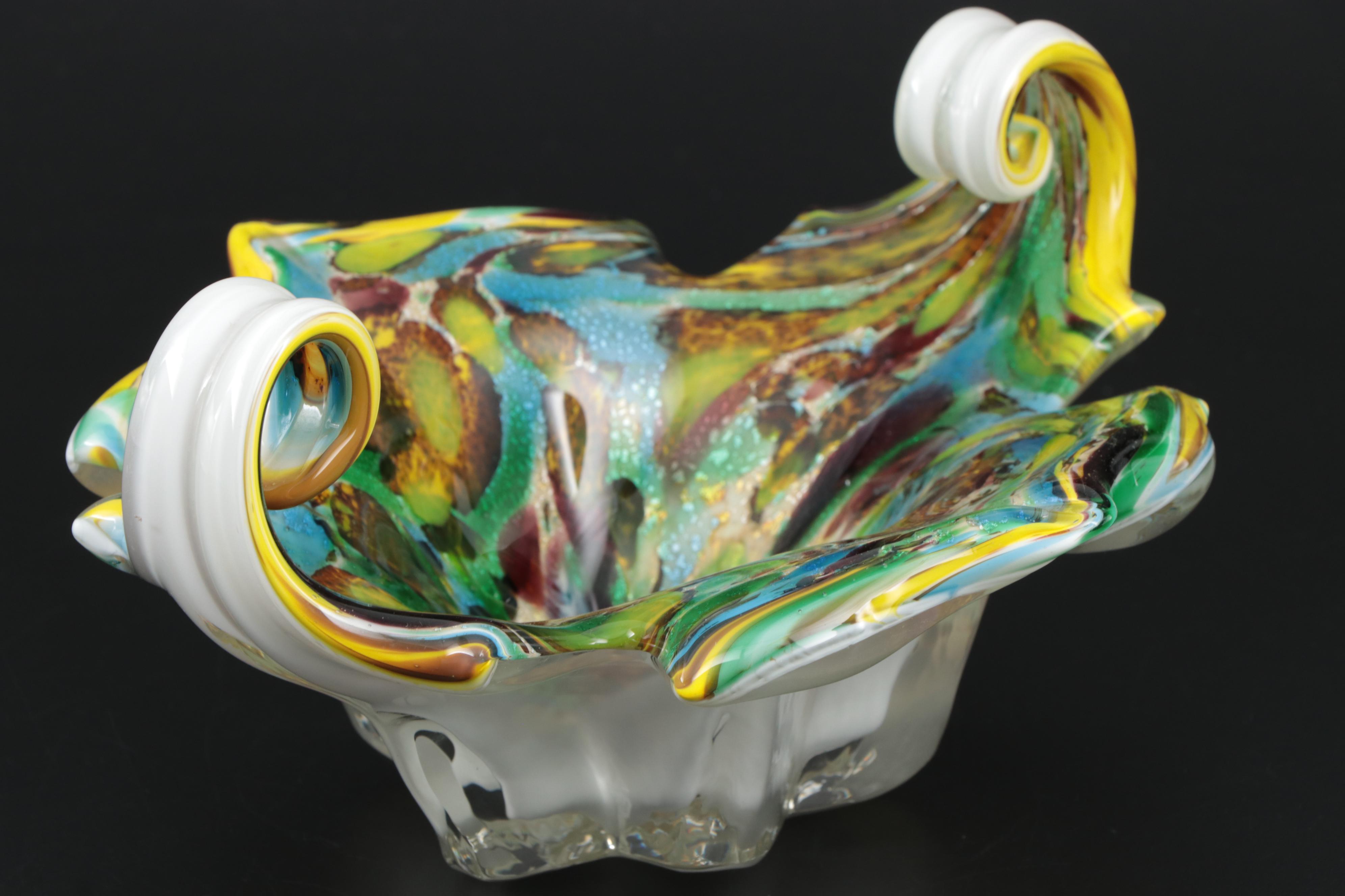 Millefiori Art Glass Vase and Centerpiece Bowl with Other Art Glass Vase