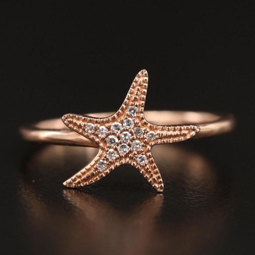 14K Rose Gold Diamond Starfish Ring