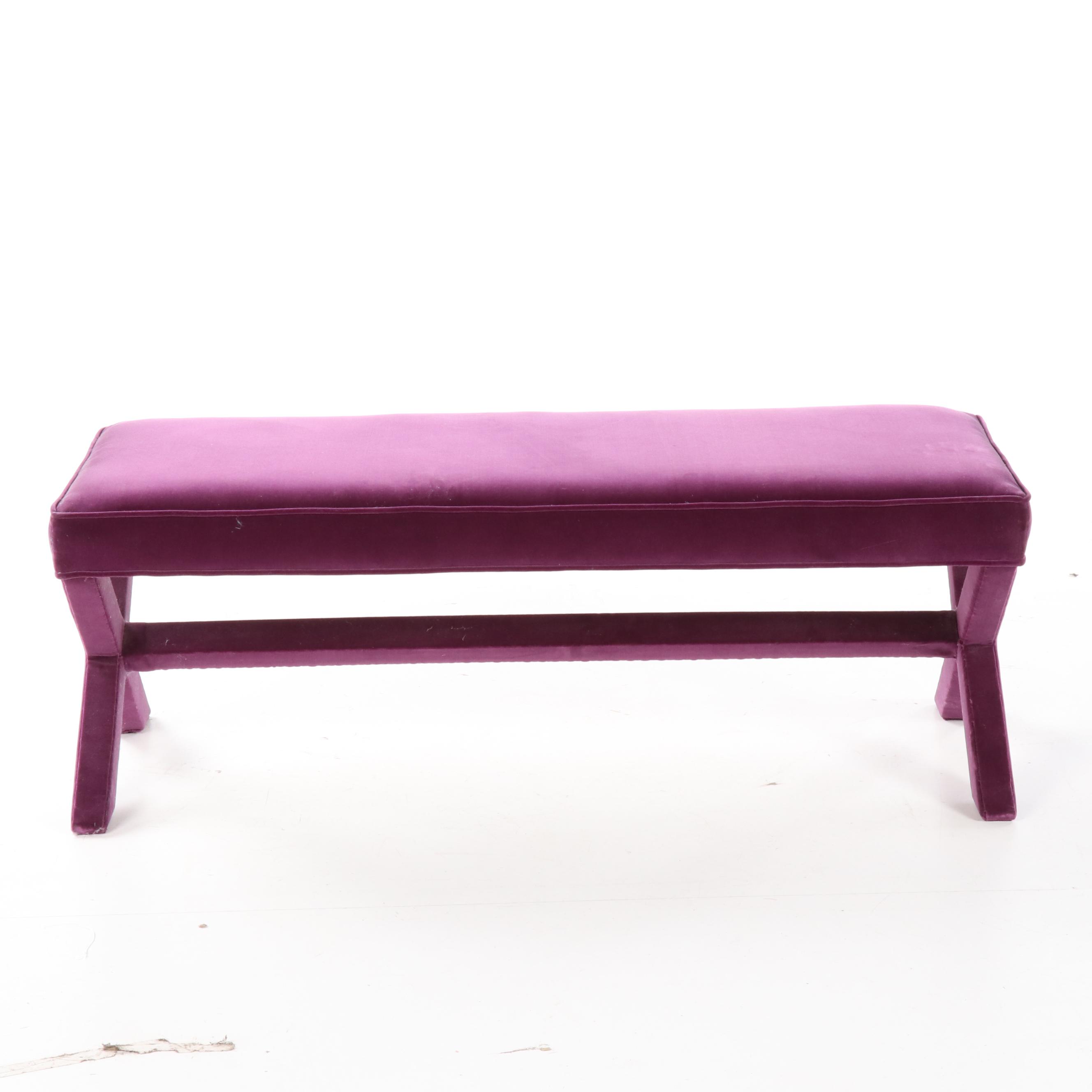 Magenta Colored Velvet Upholstered Hall Bench