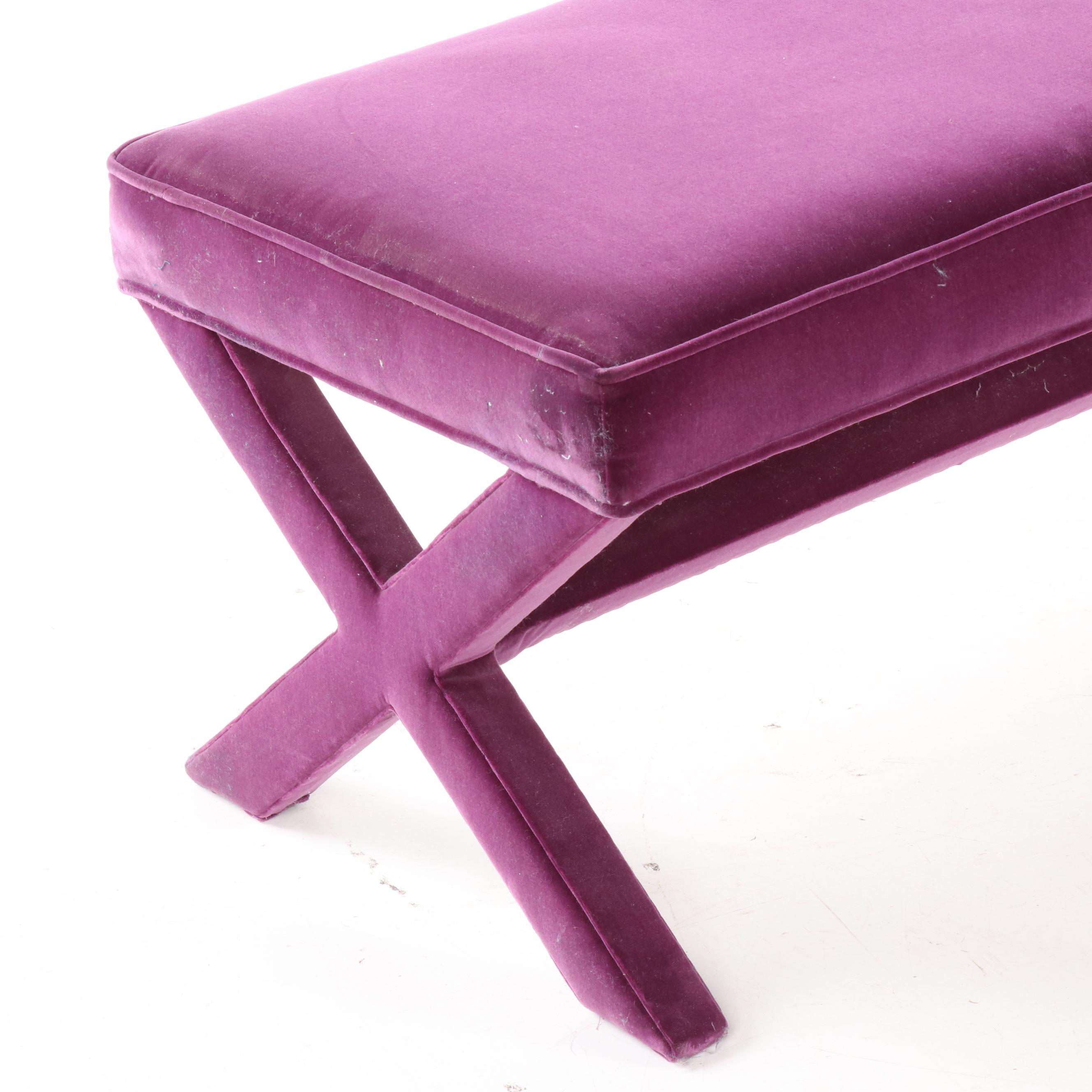 Magenta Colored Velvet Upholstered Hall Bench