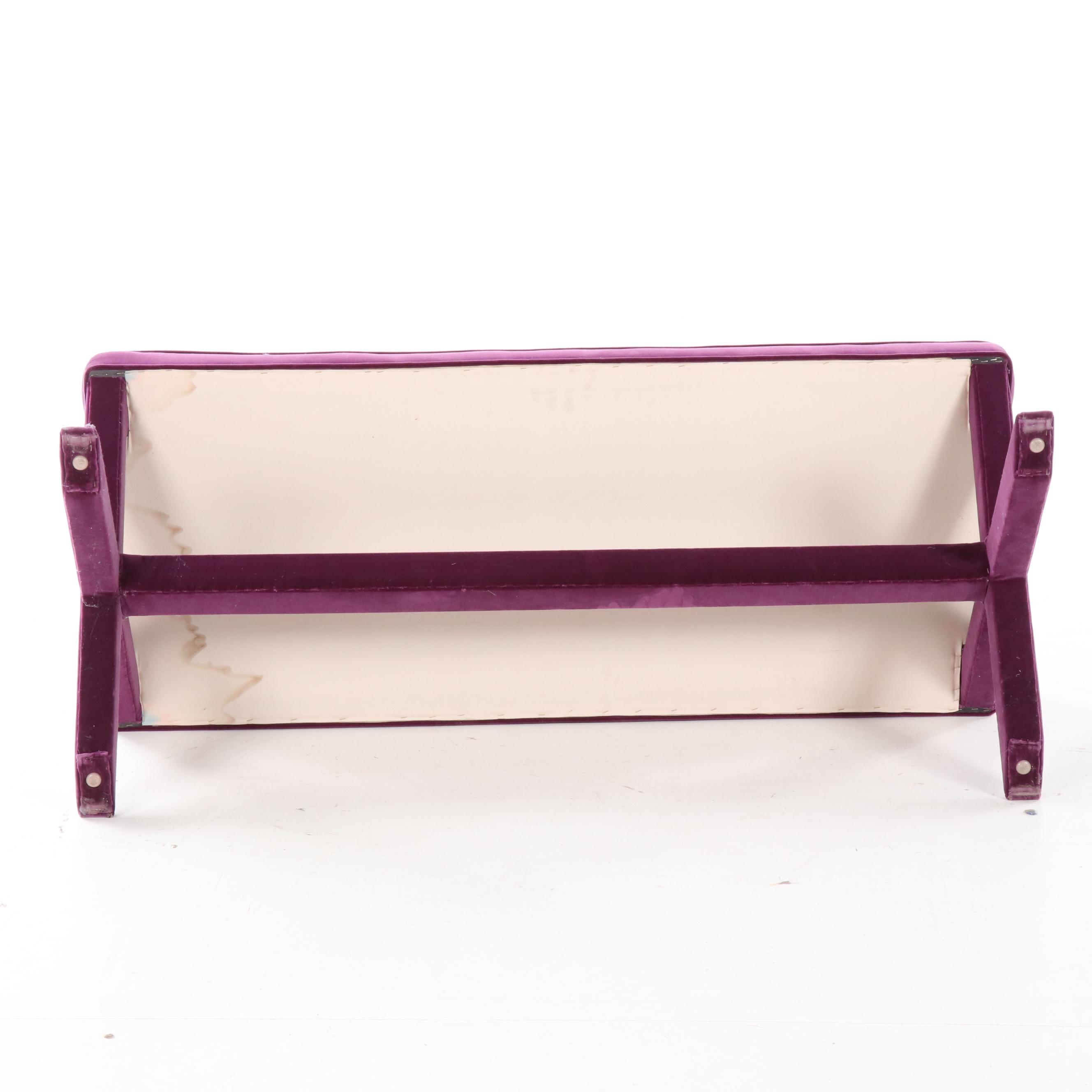 Magenta Colored Velvet Upholstered Hall Bench