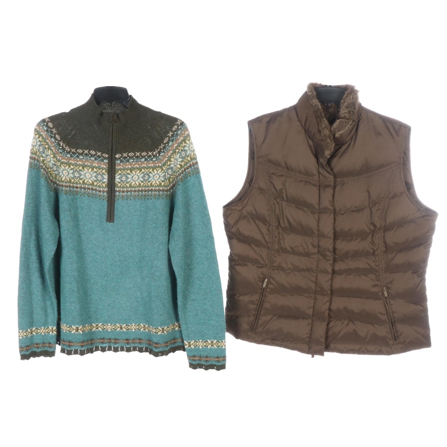 Eddie Bauer Goose Down Vest and Knit Pullover Sweater