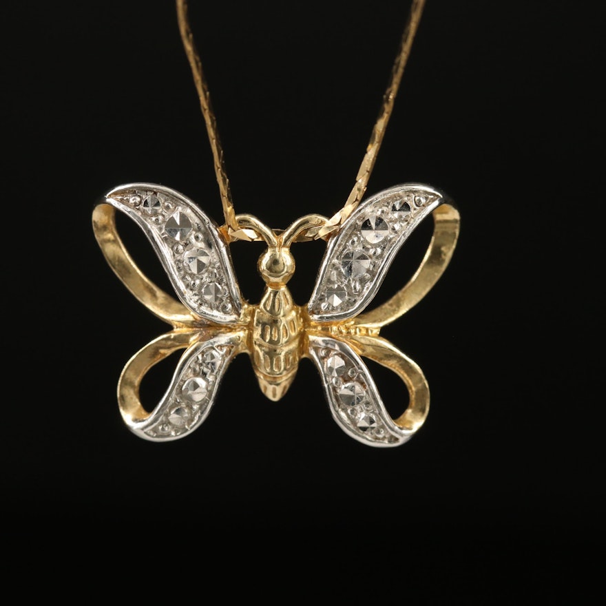 10K Diamond Cut Butterfly Pendant on 14K Cobra Chain Necklace