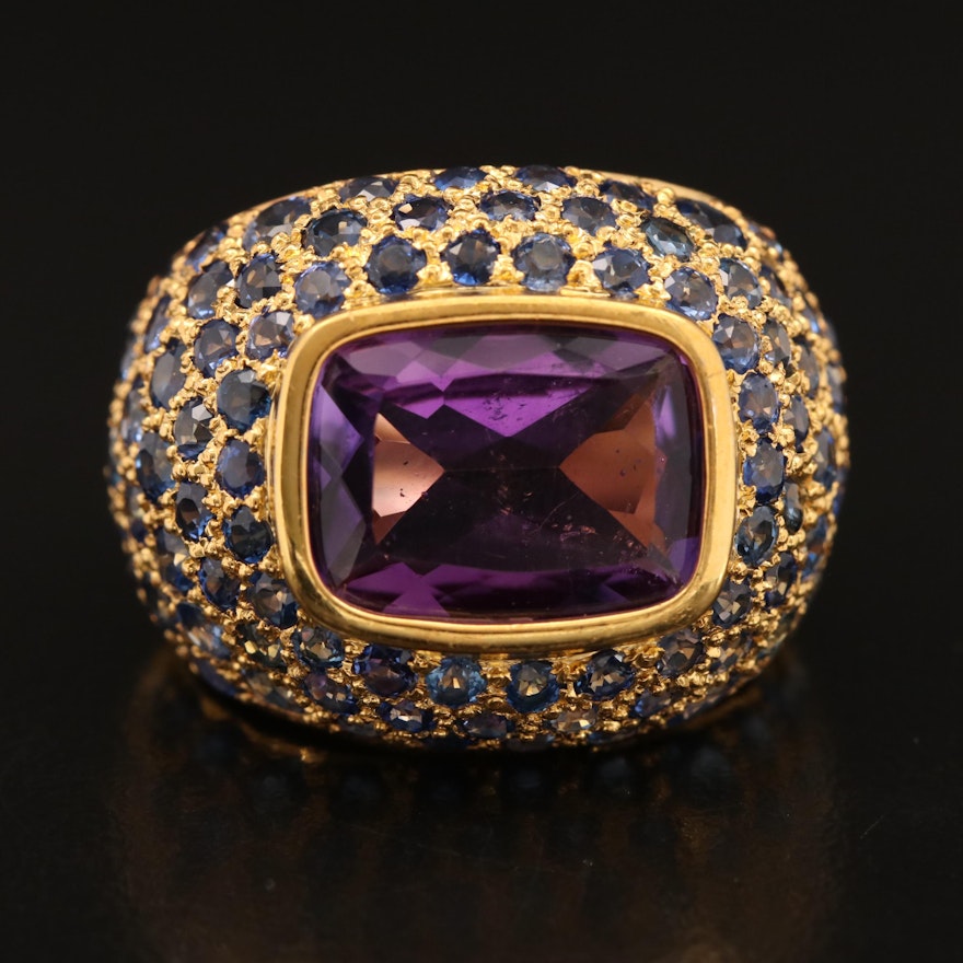 18K Amethyst and Sapphire Dome Ring