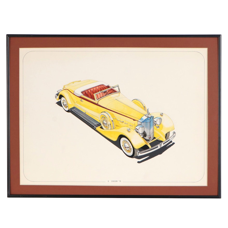 B. Dobson Gouache and Watercolor Painting of Roadster