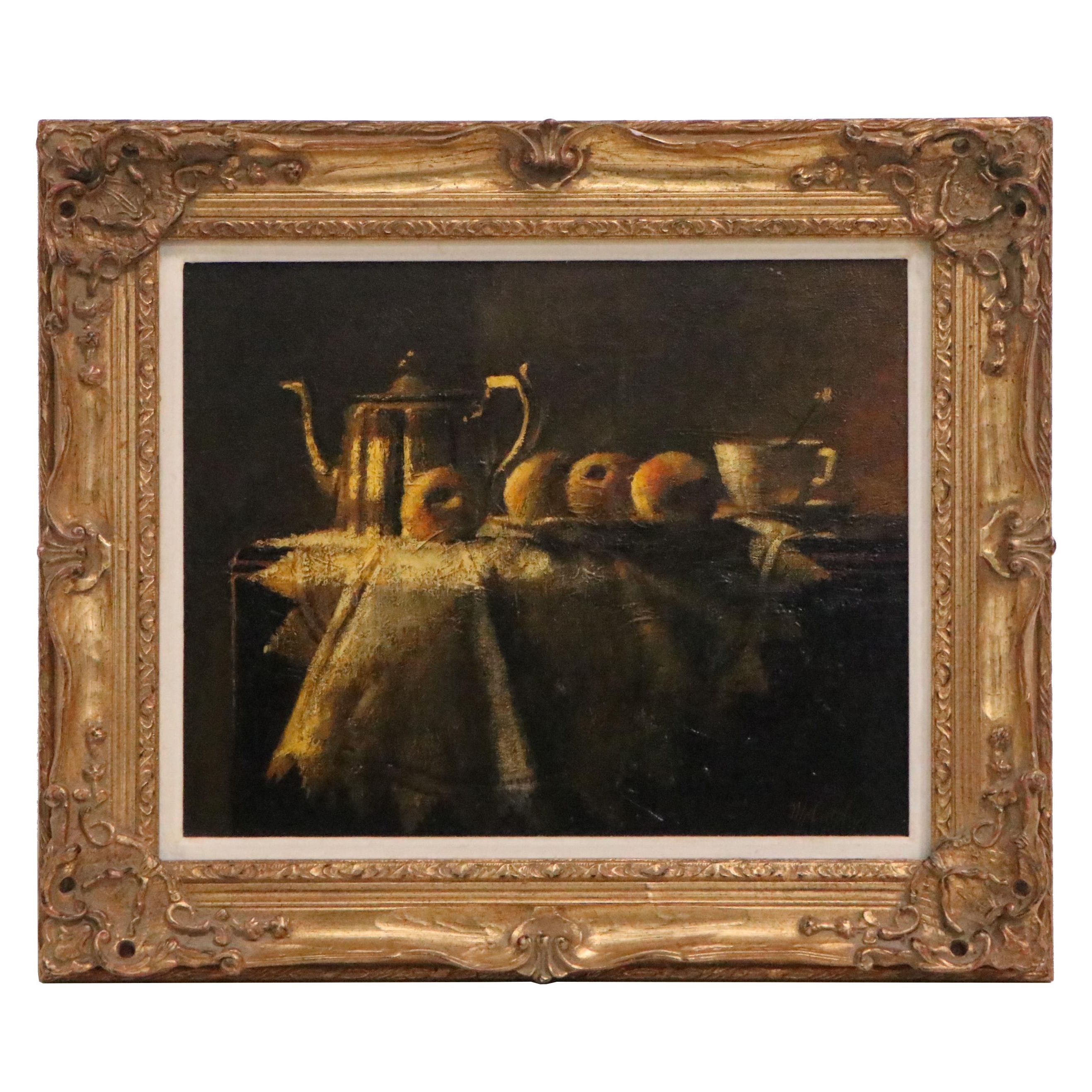 Allen McCurdy Still Life Oil Painting of Teapot and Fruit