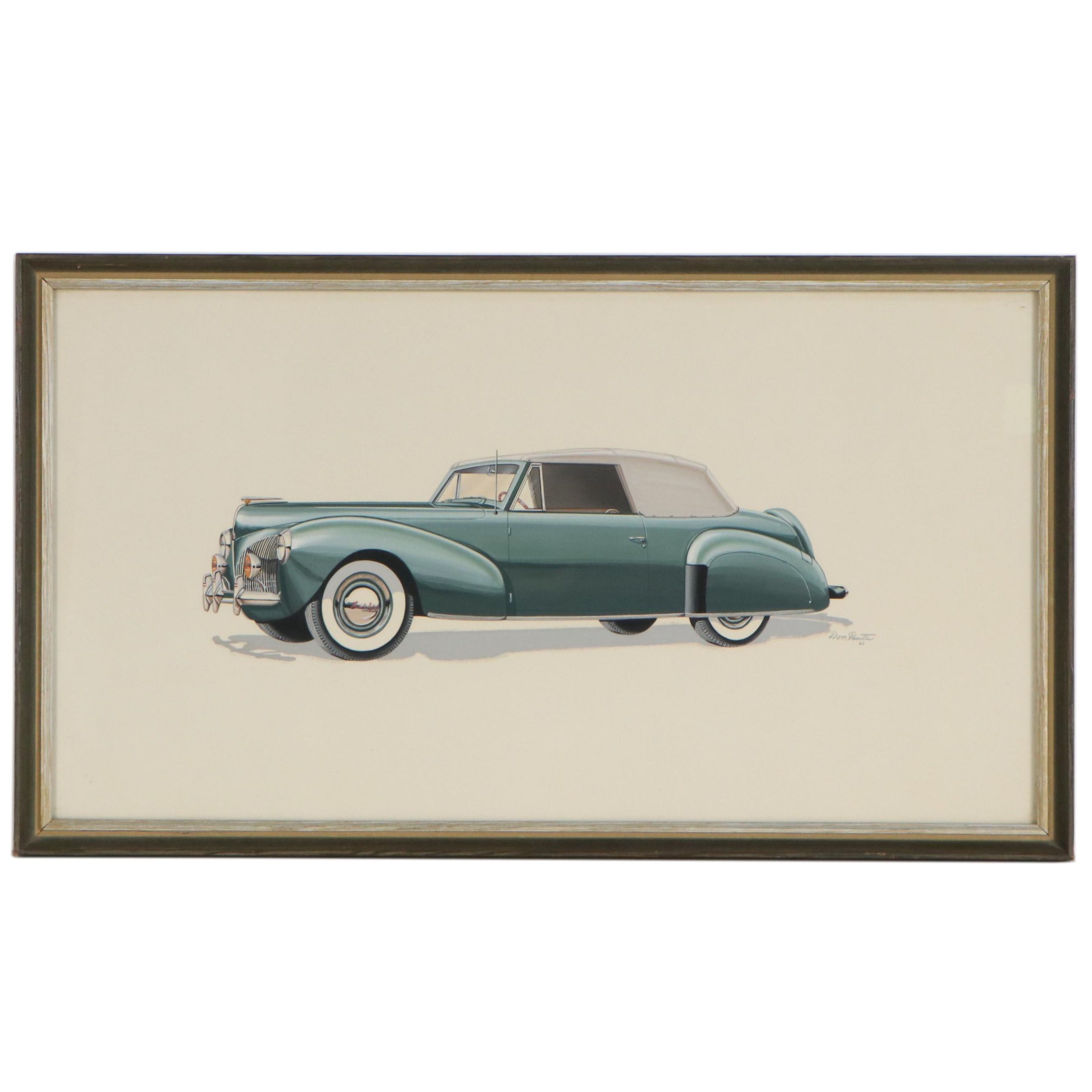 Dom Pacitti Gouache Painting of Lincoln Zephyr, 1961