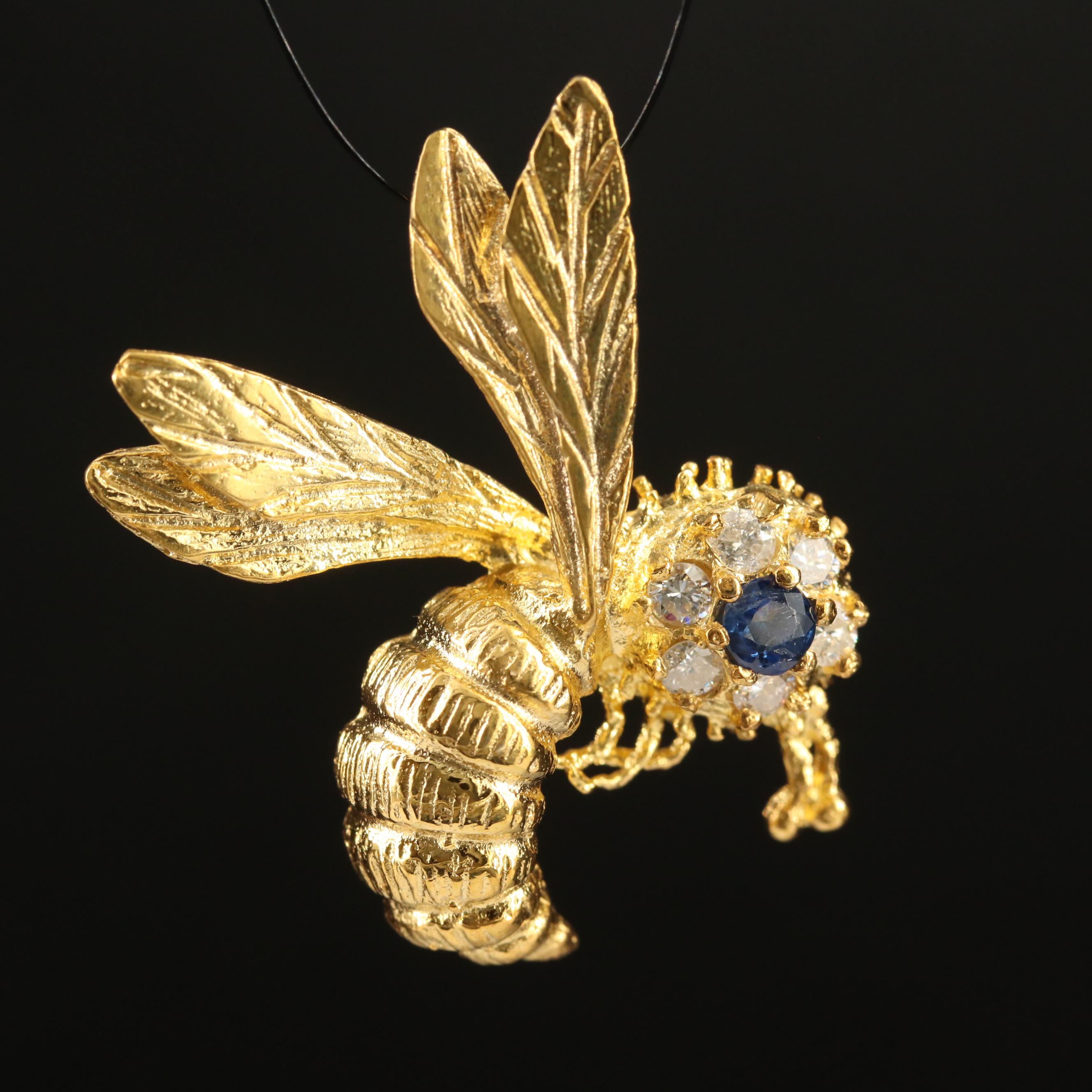 14K Sapphire and Diamond Bee Pendant