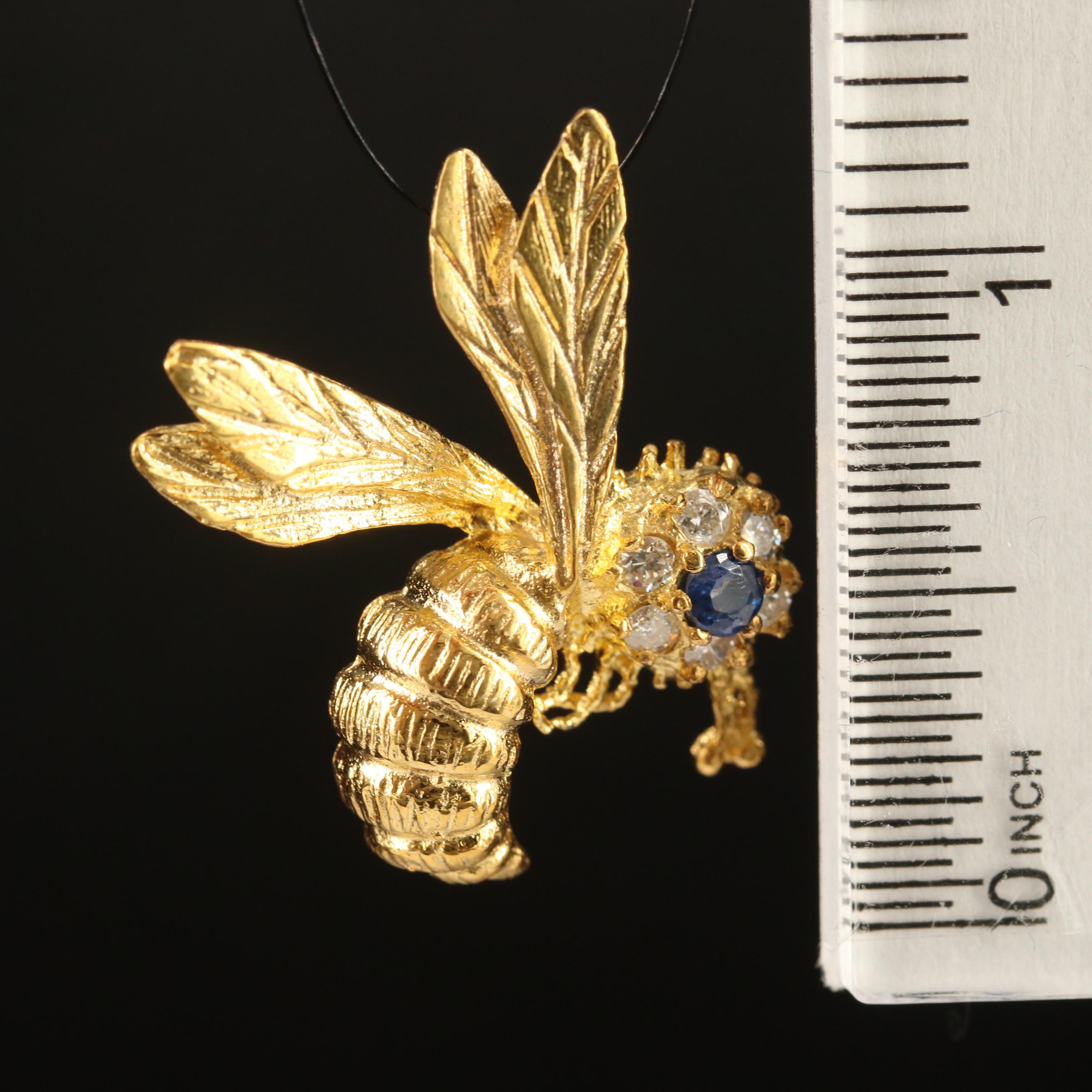 14K Sapphire and Diamond Bee Pendant