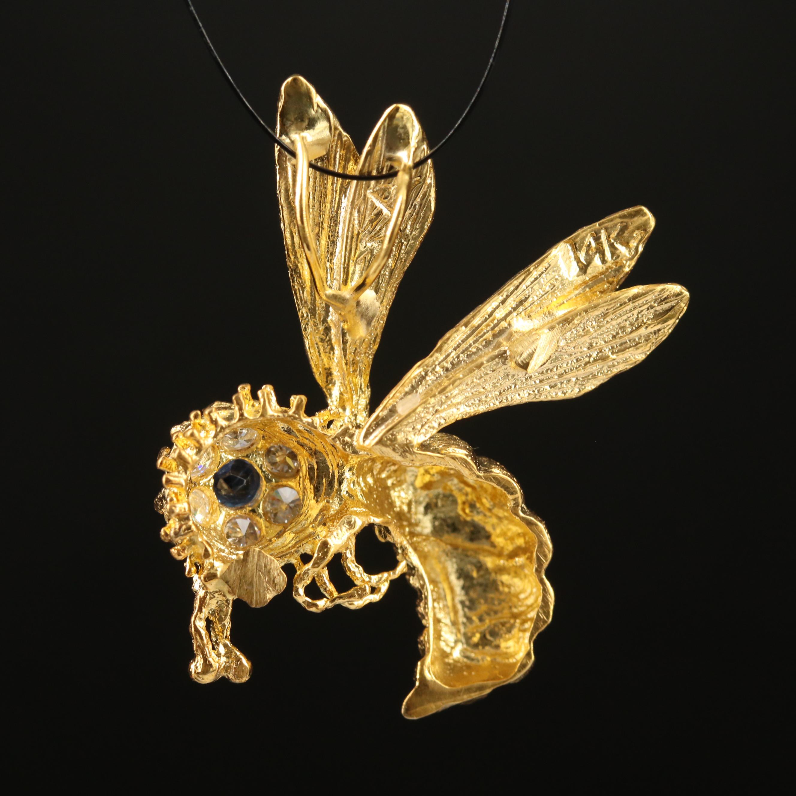 14K Sapphire and Diamond Bee Pendant
