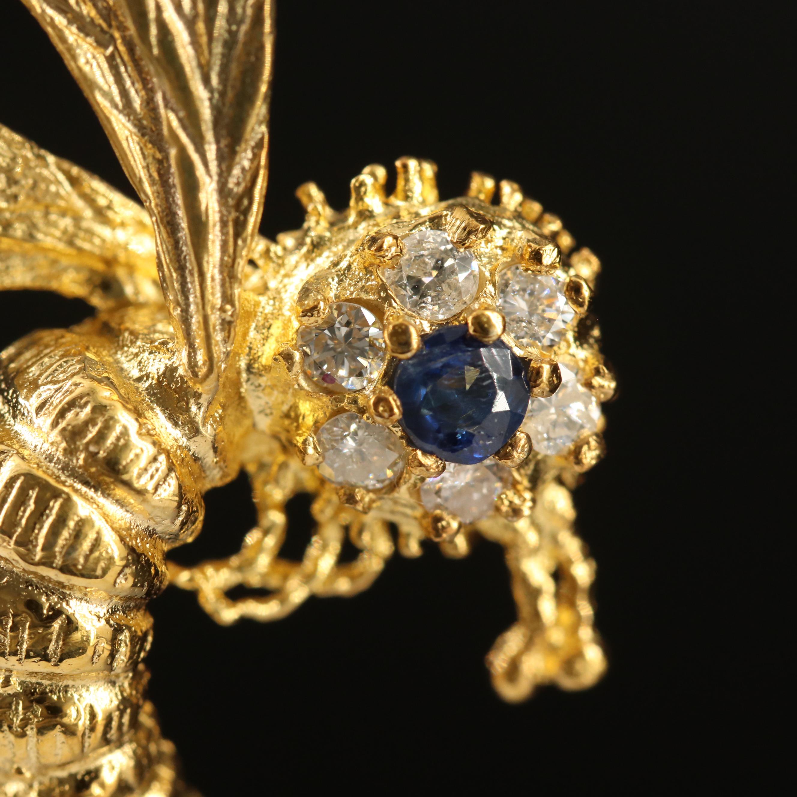 14K Sapphire and Diamond Bee Pendant
