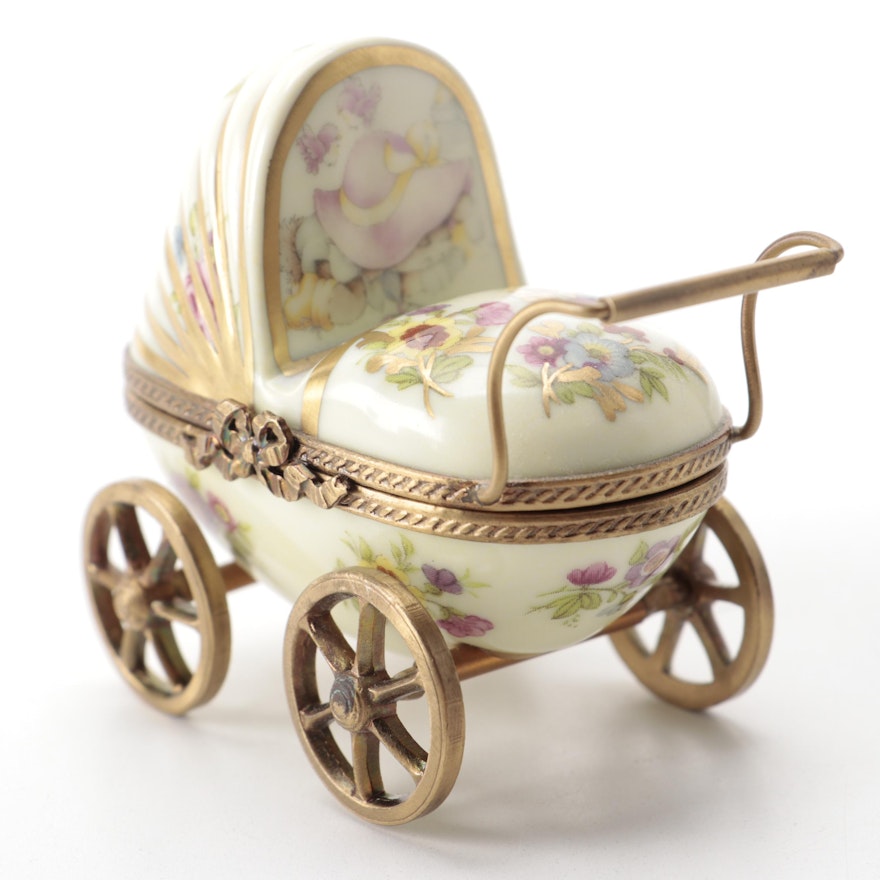 Rochard Baby Buggy Porcelain Limoges Box