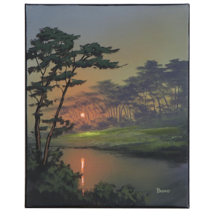 Douglas “Bumo” Johnpeer Landscape Oil Painting "River Glow", 2020