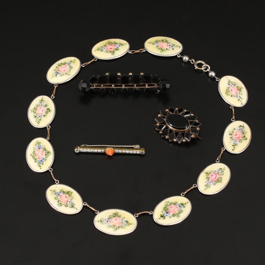 Collection of Antique Jewelry Including Guilloche Enamel