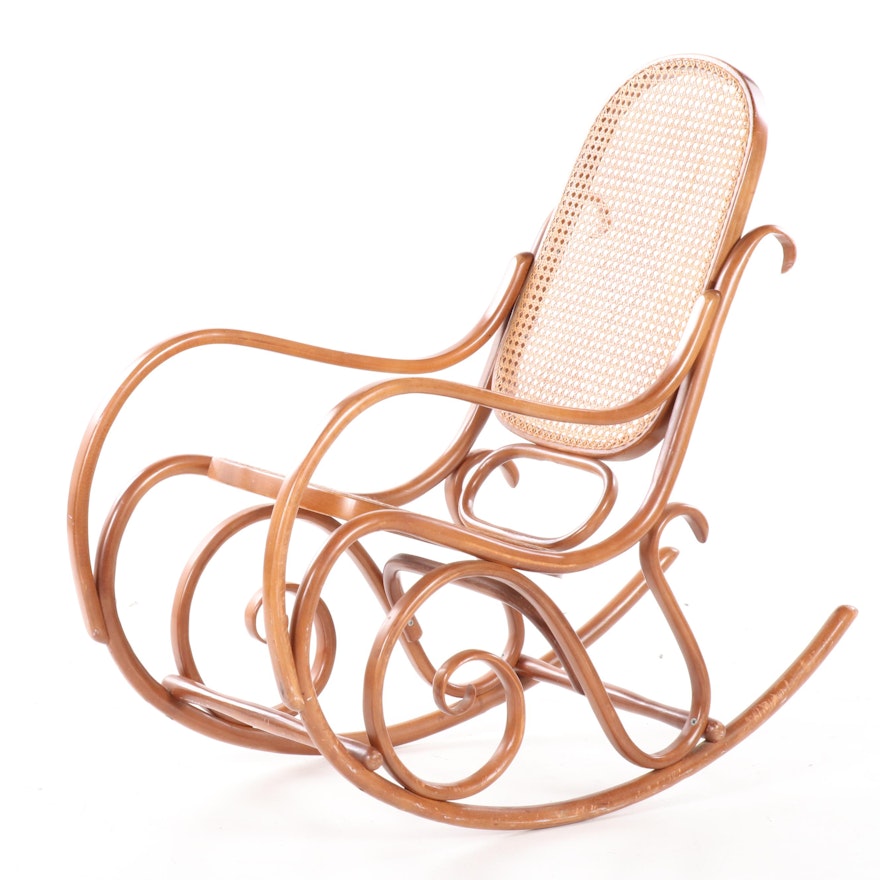 Thonet Bent Wood Beech and Cane Rocking Chair, 20th Century