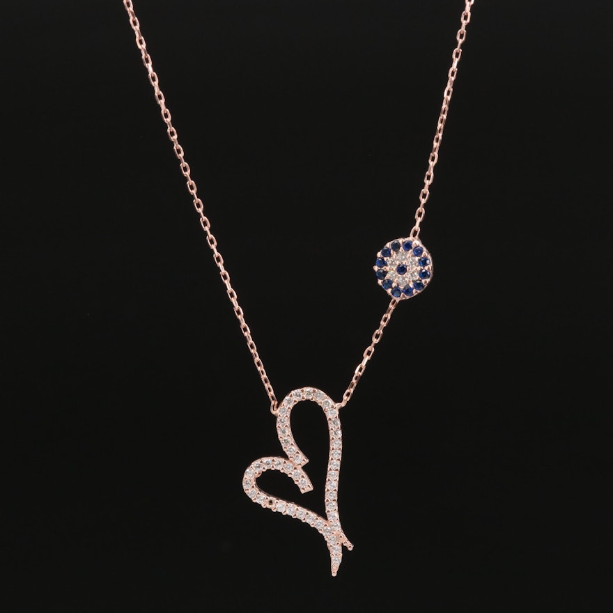 Sterling Silver Spinel and Cubic Zirconia Heart Pendant Necklace