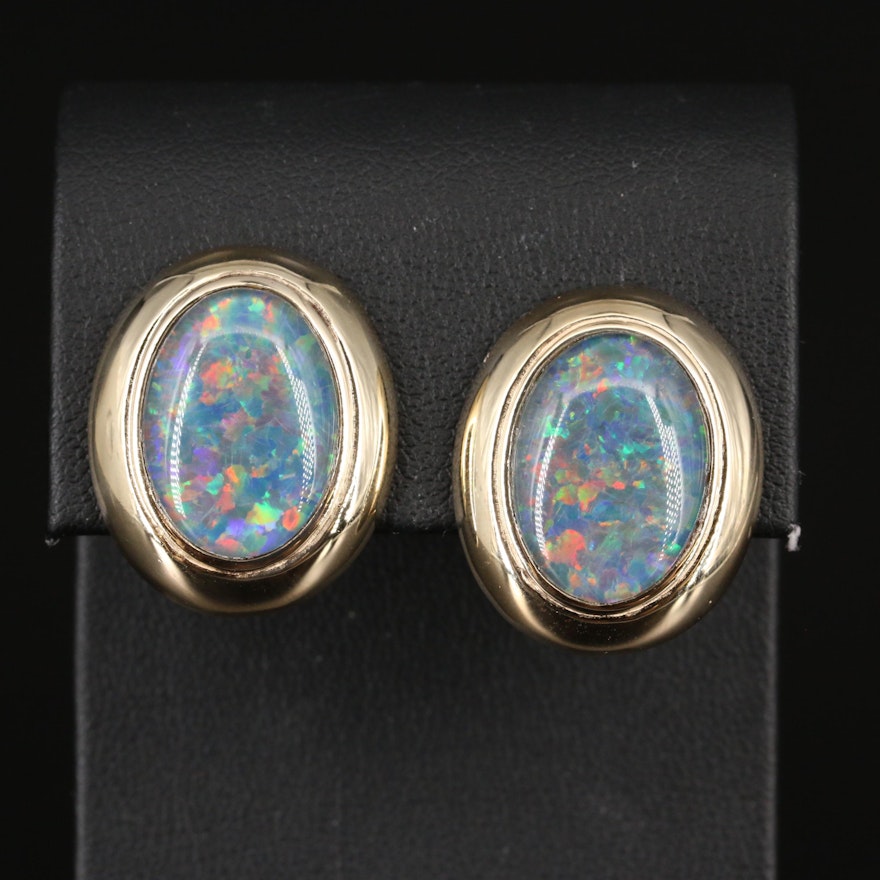 14K Opal Triplet Button Earrings