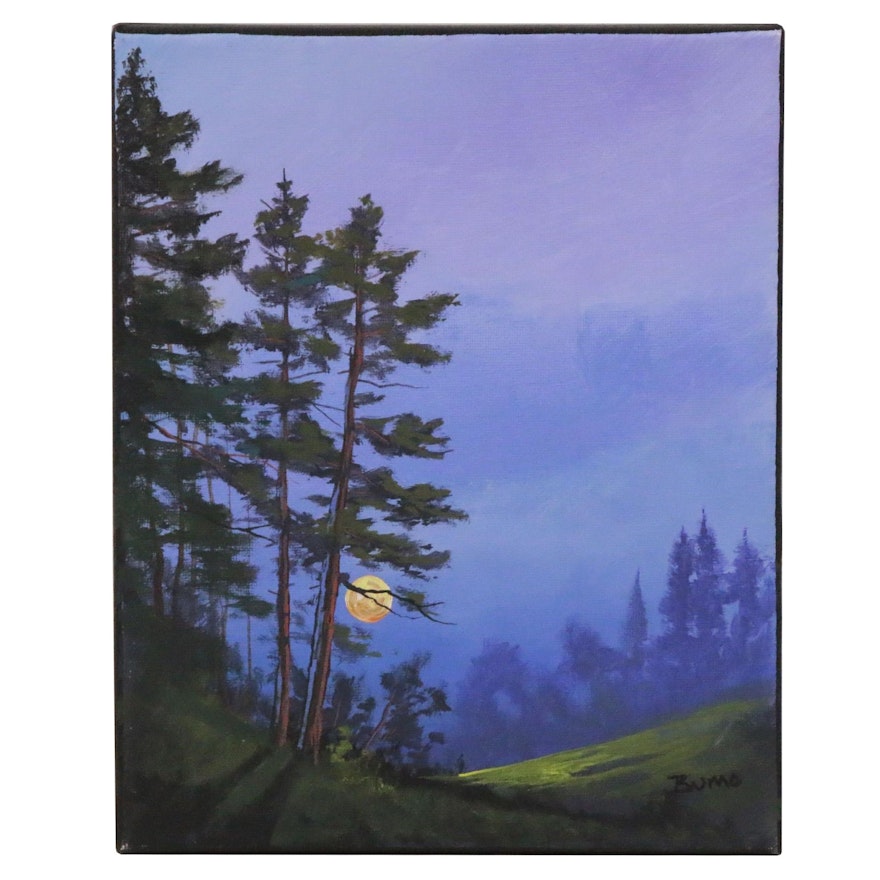 Douglas “Bumo" Johnpeer Landscape Oil Painting "Rising Moon," 2020