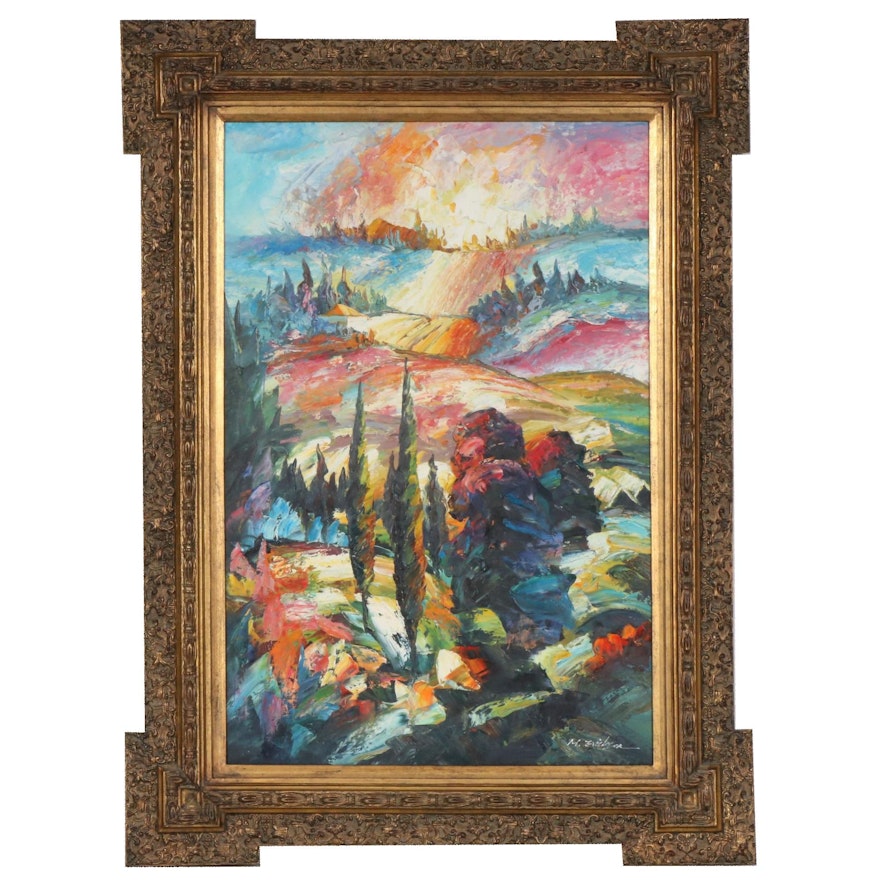 M. Erickson Sunrise Landscape Oil Painting, Early 21st Century