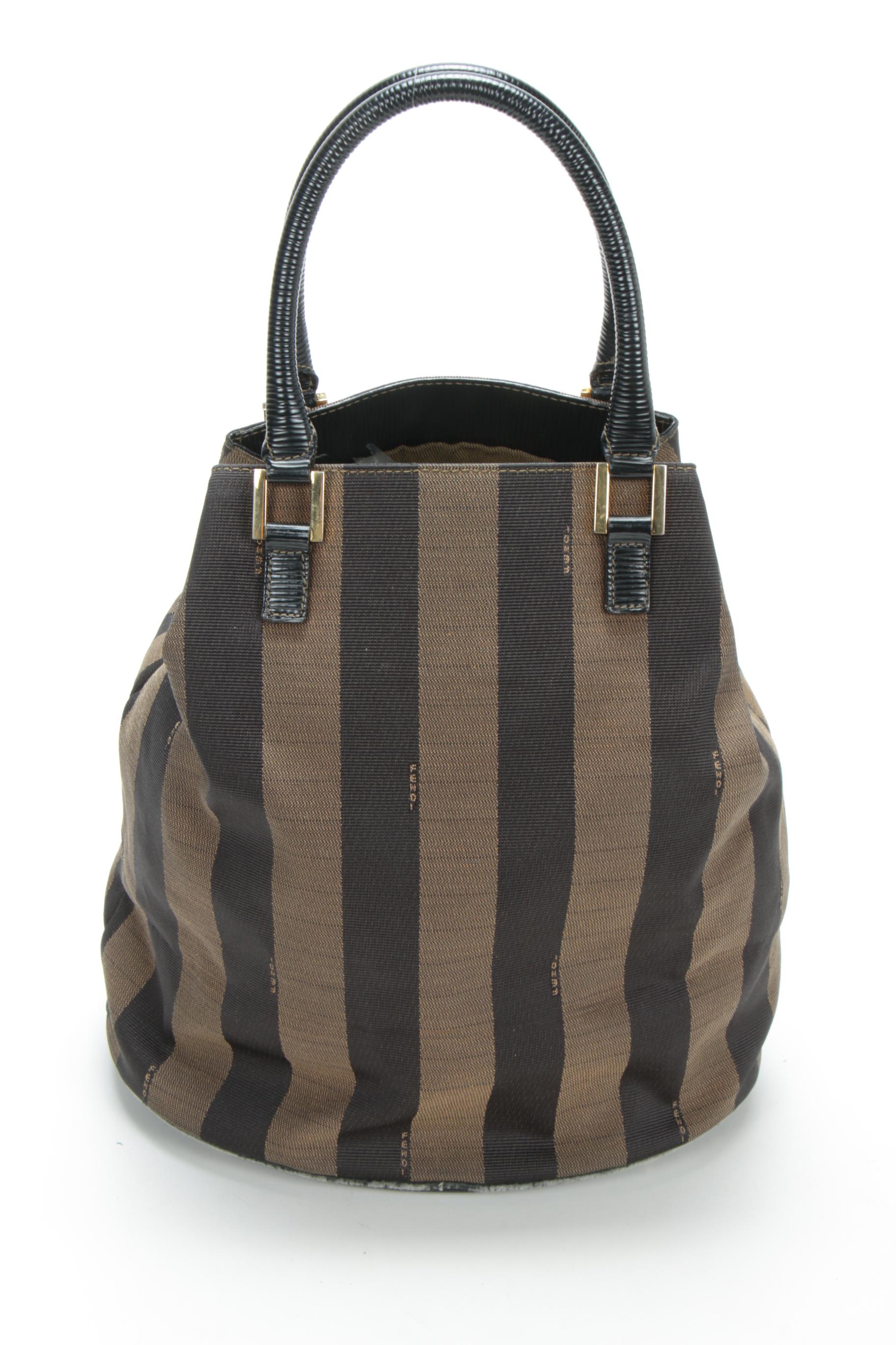 Fendi Bucket Bag in Pequin Canvas and Leather