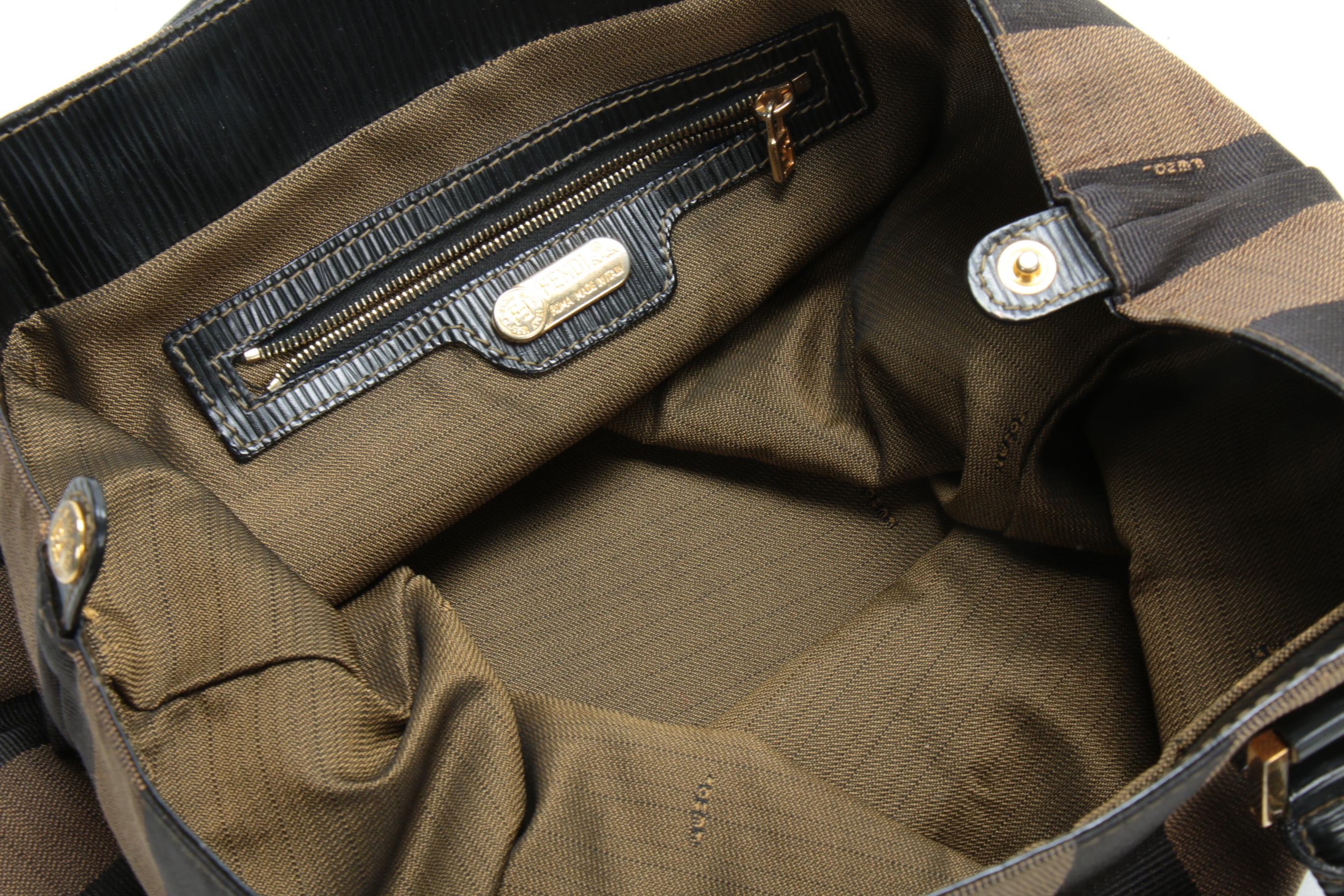 Fendi Bucket Bag in Pequin Canvas and Leather