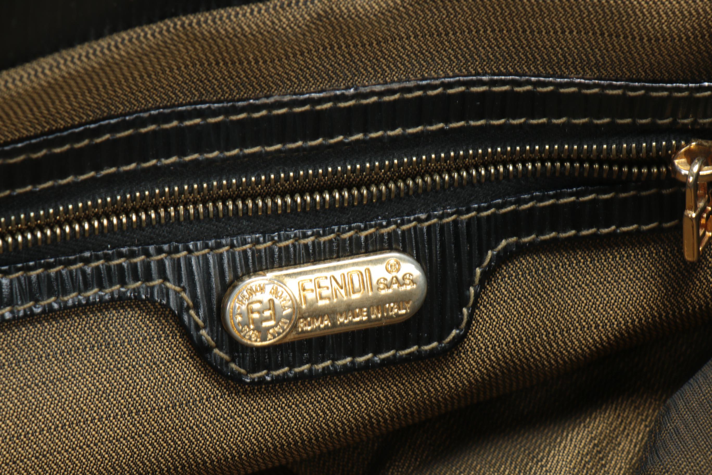 Fendi Bucket Bag in Pequin Canvas and Leather