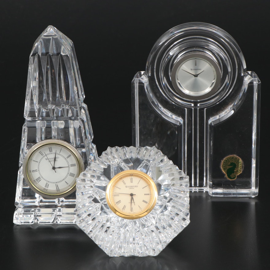 Waterford Crystal "Lismore" Diamond and Other Desk Clocks