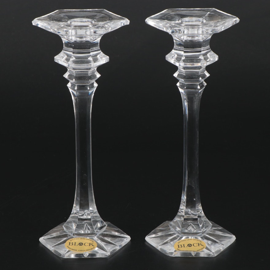 Pair of Block Crystal Handmade Candlesticks