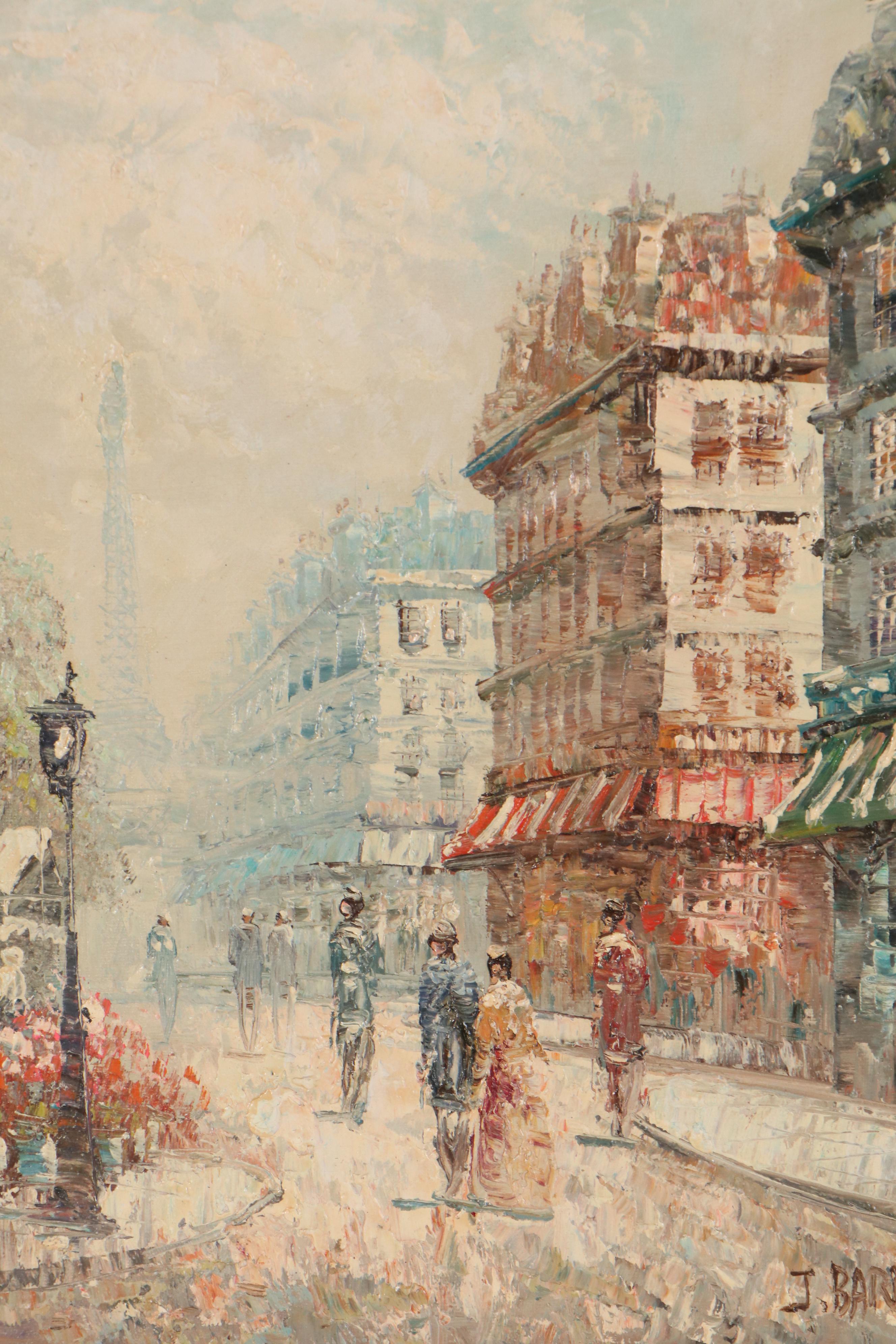 J. Bardot Parisian Street Scene Oil Painting, Mid to Late 20th Century