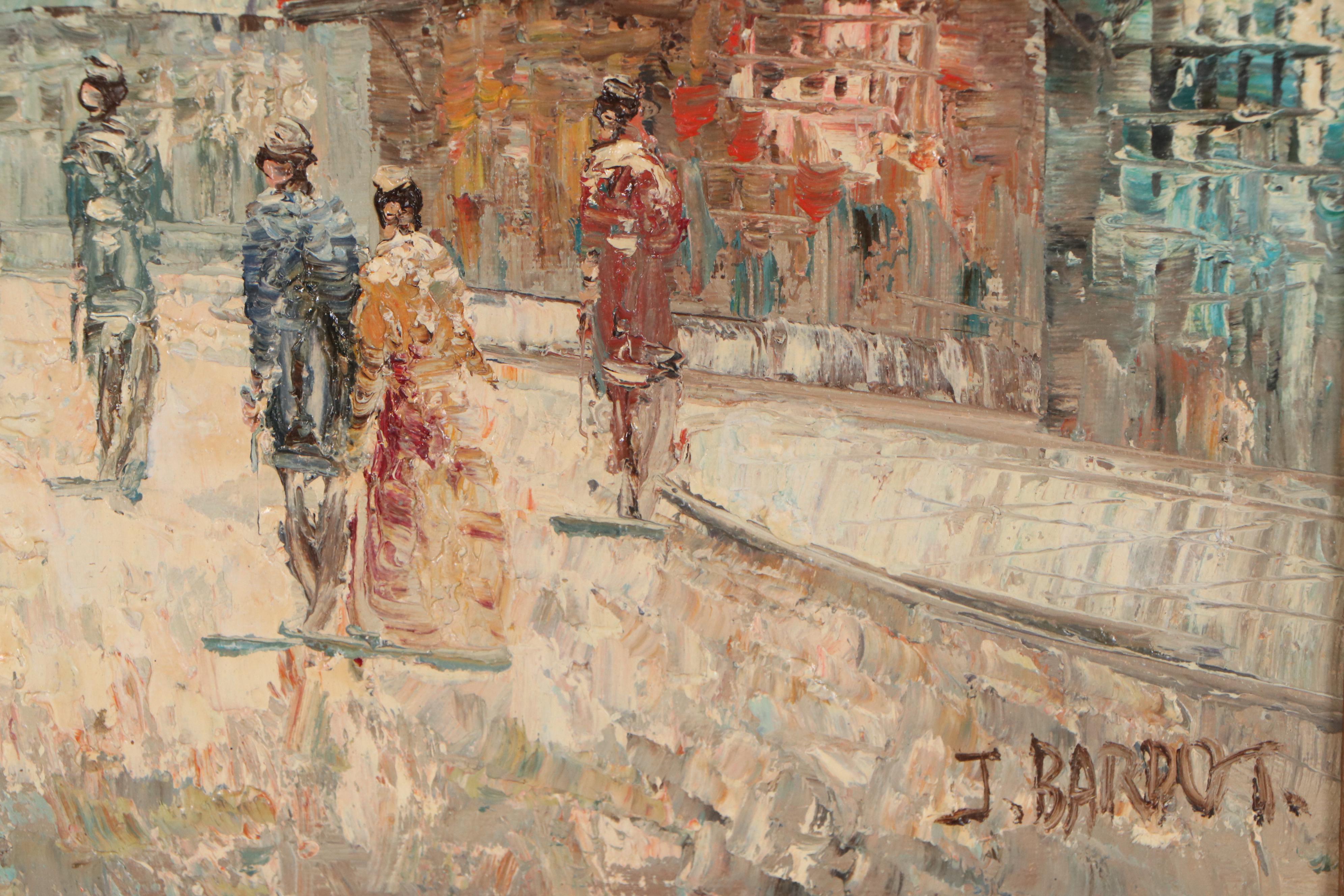 J. Bardot Parisian Street Scene Oil Painting, Mid to Late 20th Century