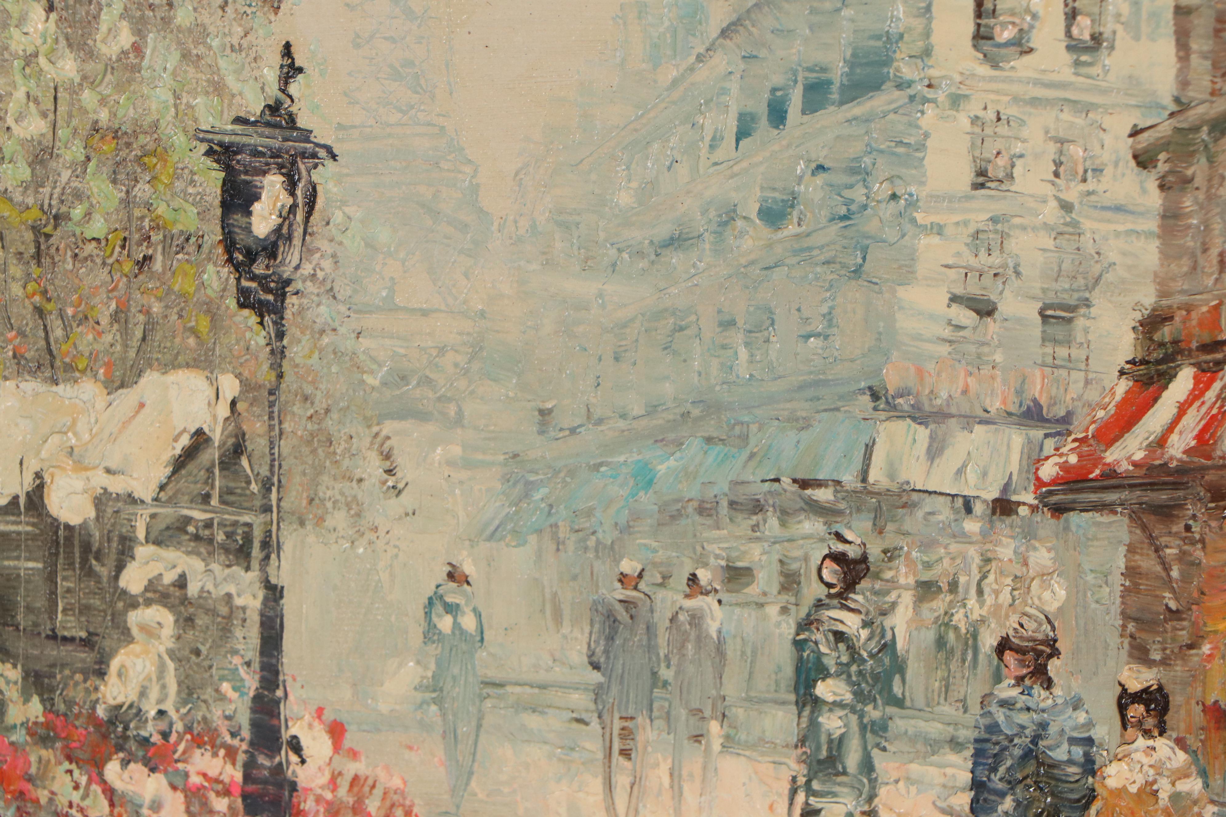 J. Bardot Parisian Street Scene Oil Painting, Mid to Late 20th Century