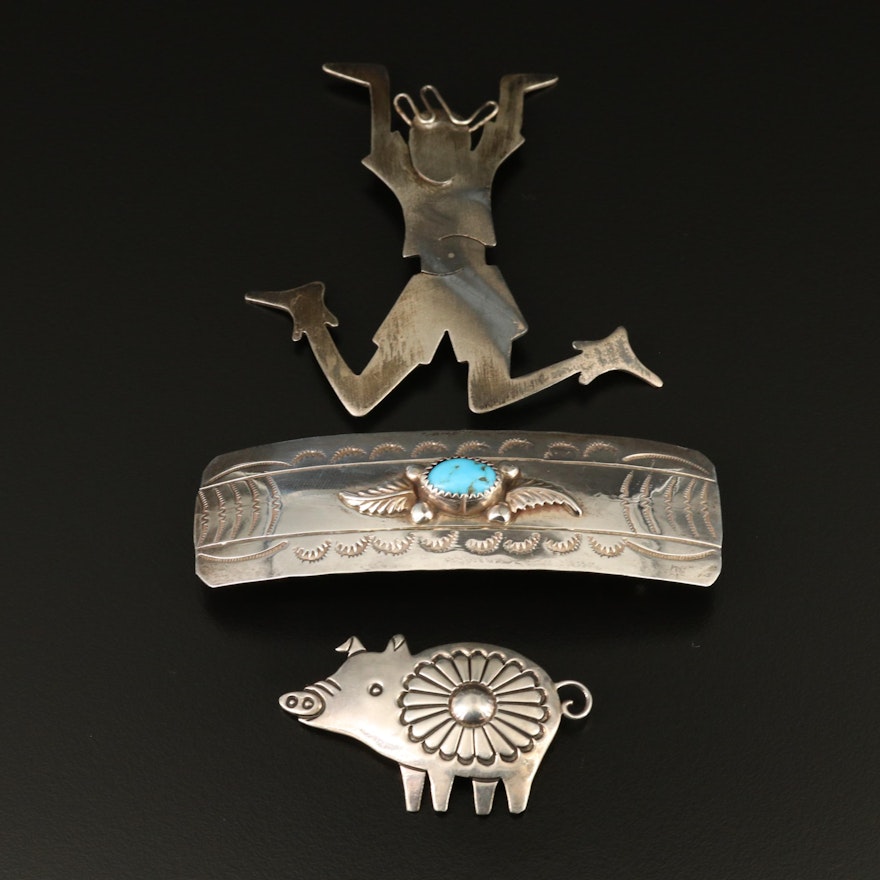 Southwestern Sterling Silver Jewelry Featuring Allison Snowhawk Lee Pig Brooch