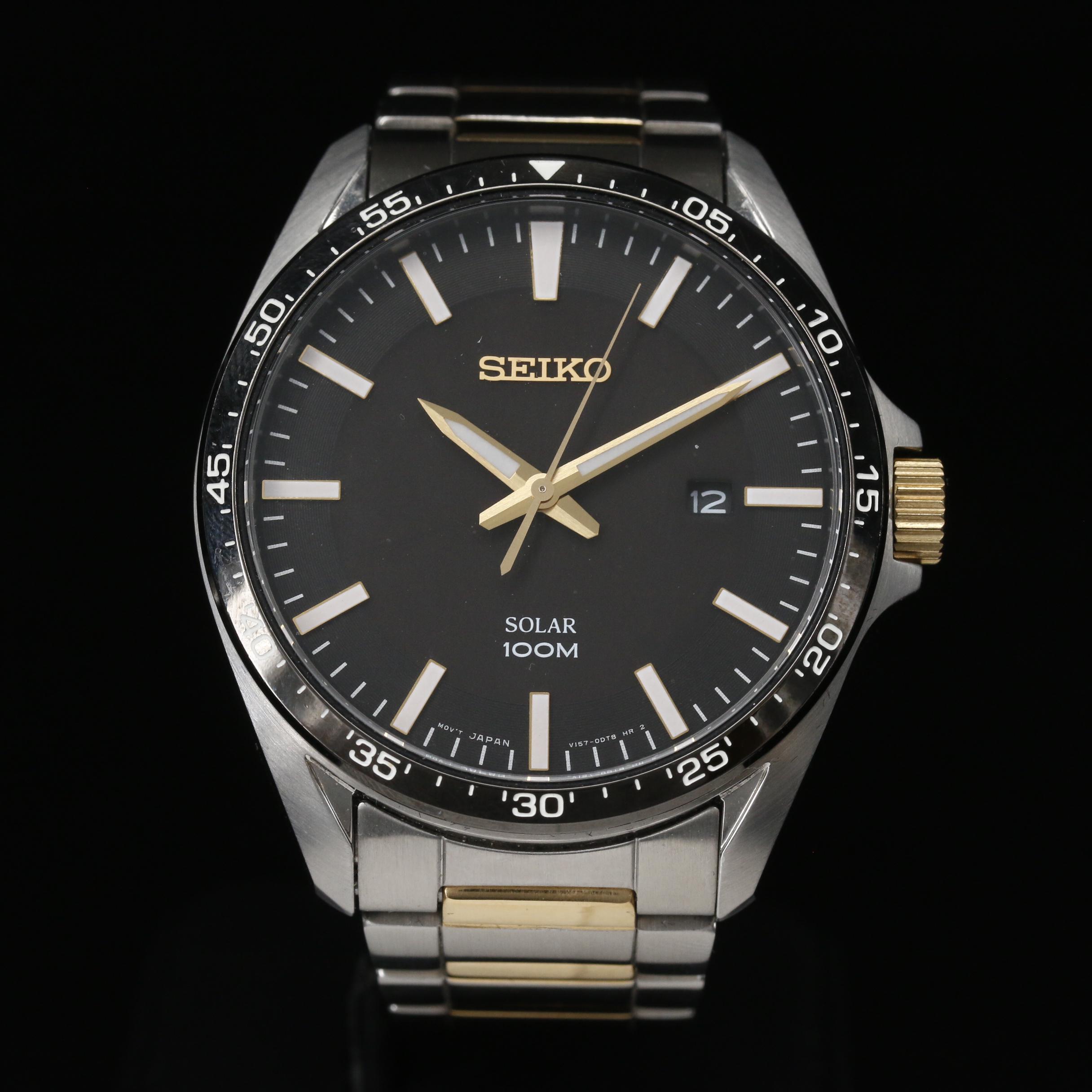 Seiko "Solar" 100 Meters with Date Stainless Steel Watch
