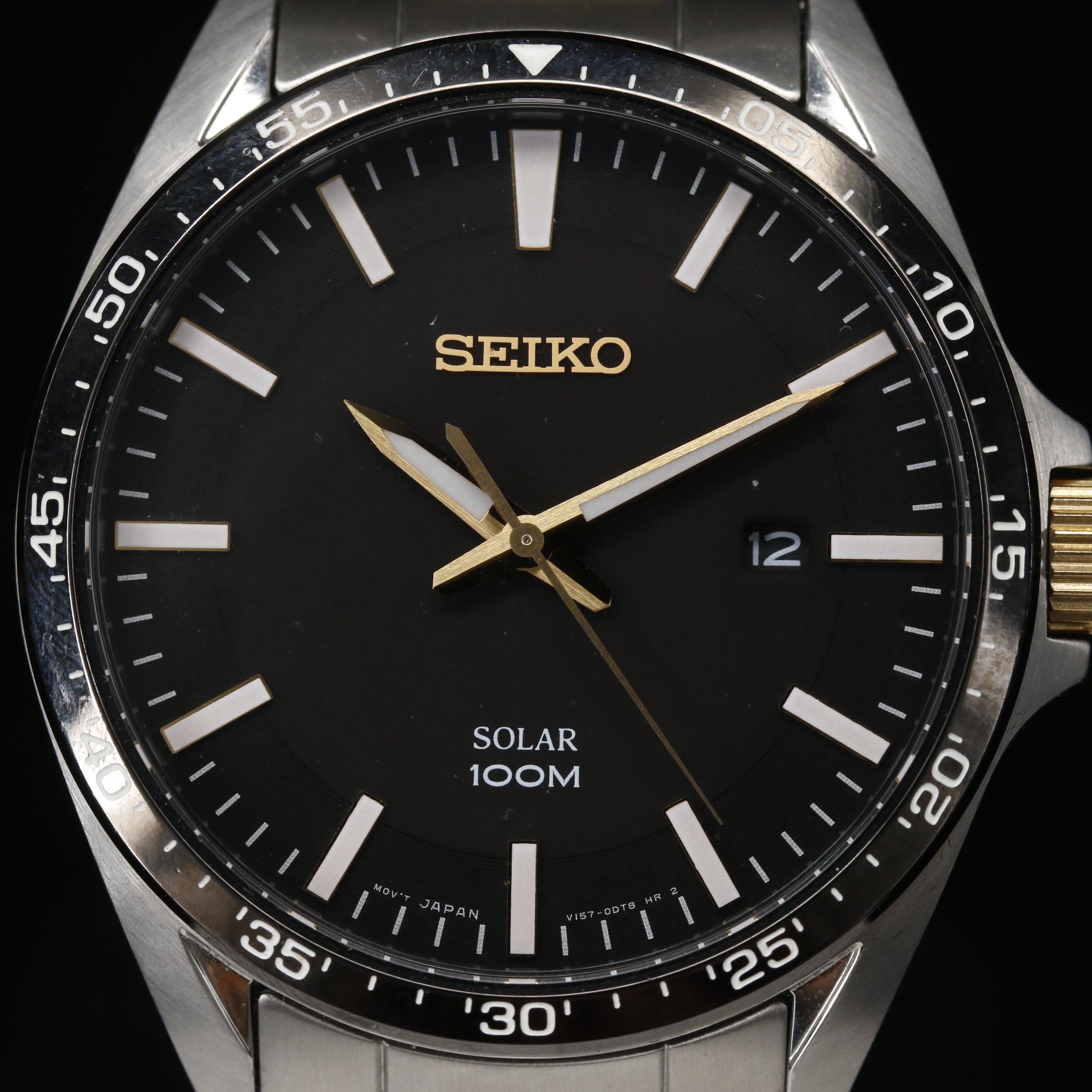 Seiko "Solar" 100 Meters with Date Stainless Steel Watch