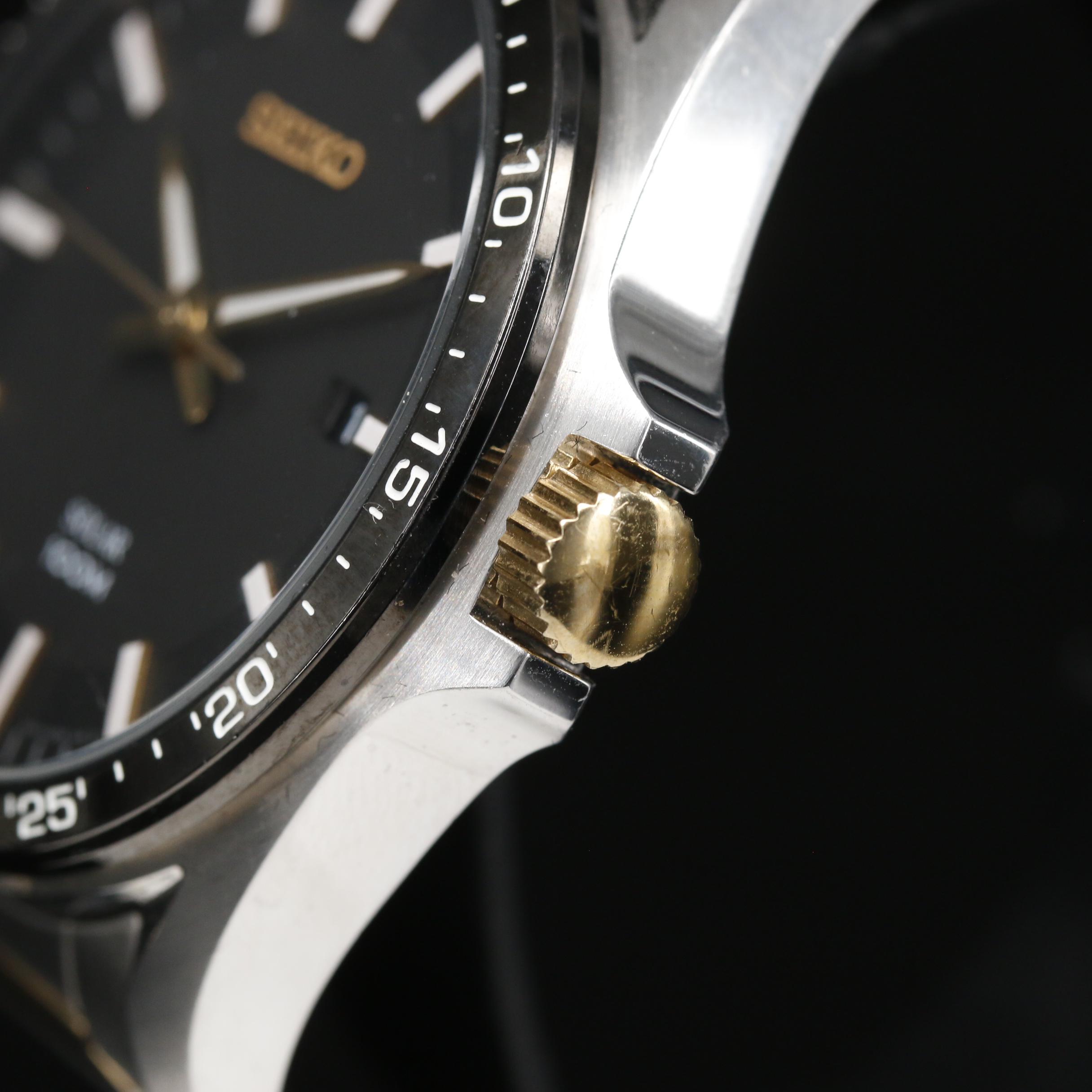 Seiko "Solar" 100 Meters with Date Stainless Steel Watch