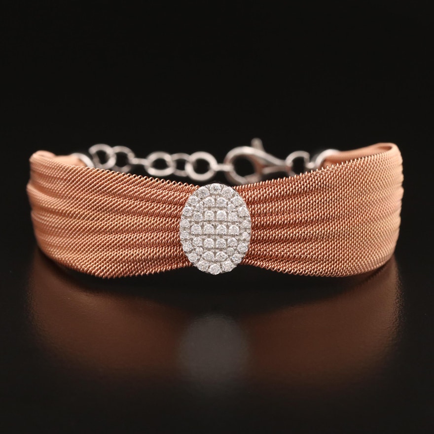 Sterling Silver Cubic Zirconia Cinched Mesh Bracelet