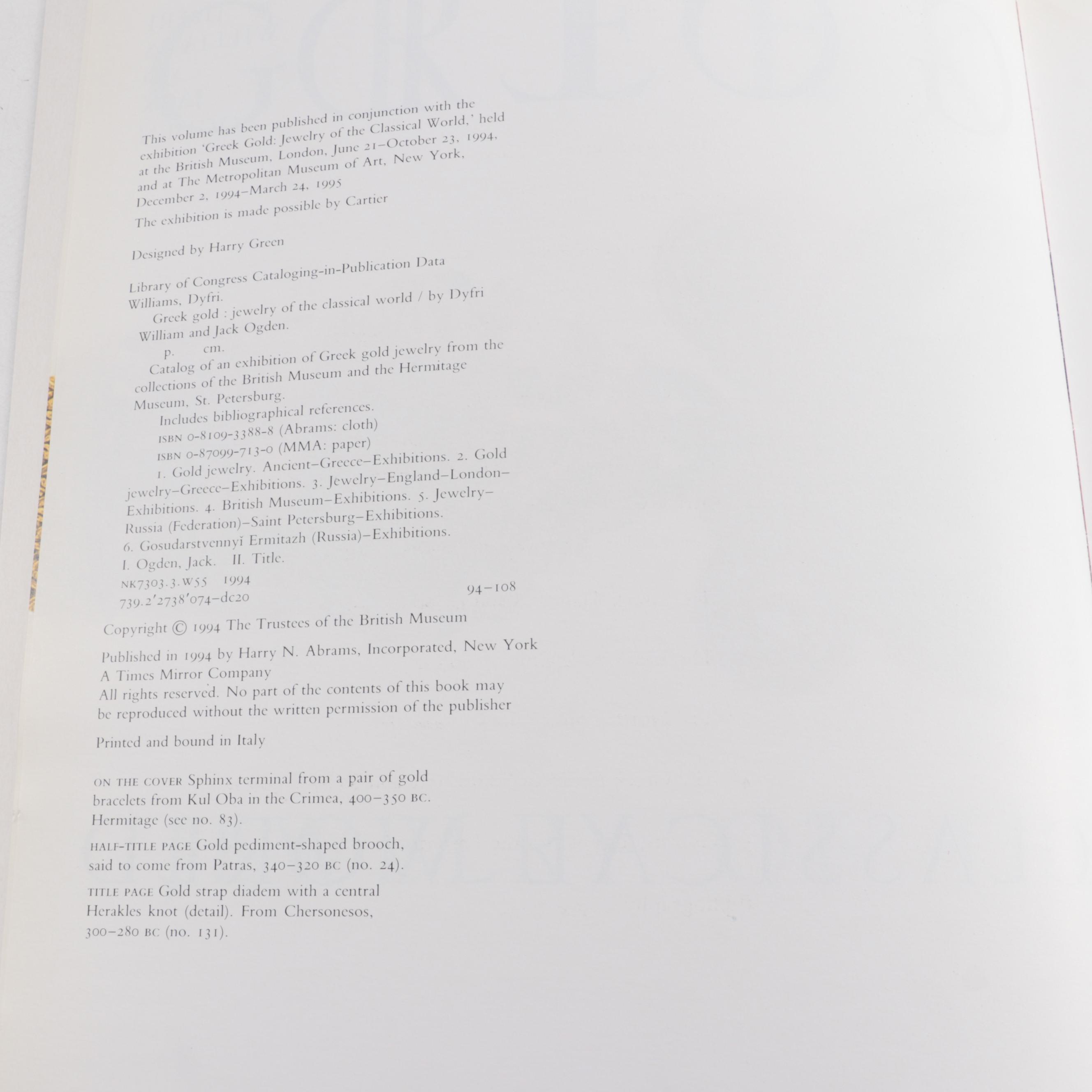 "Ancient Gold Jewelry", "Greek Gold" and Other Jewelry History Books