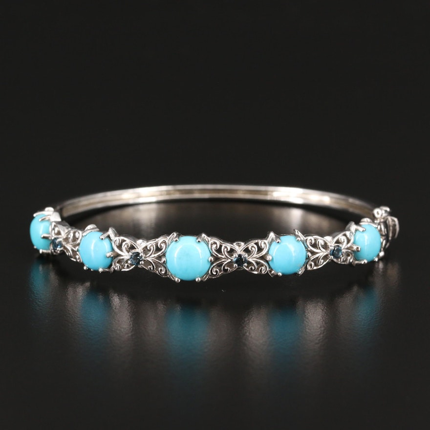 Sterling Turquoise and Topaz Hinged Bracelet