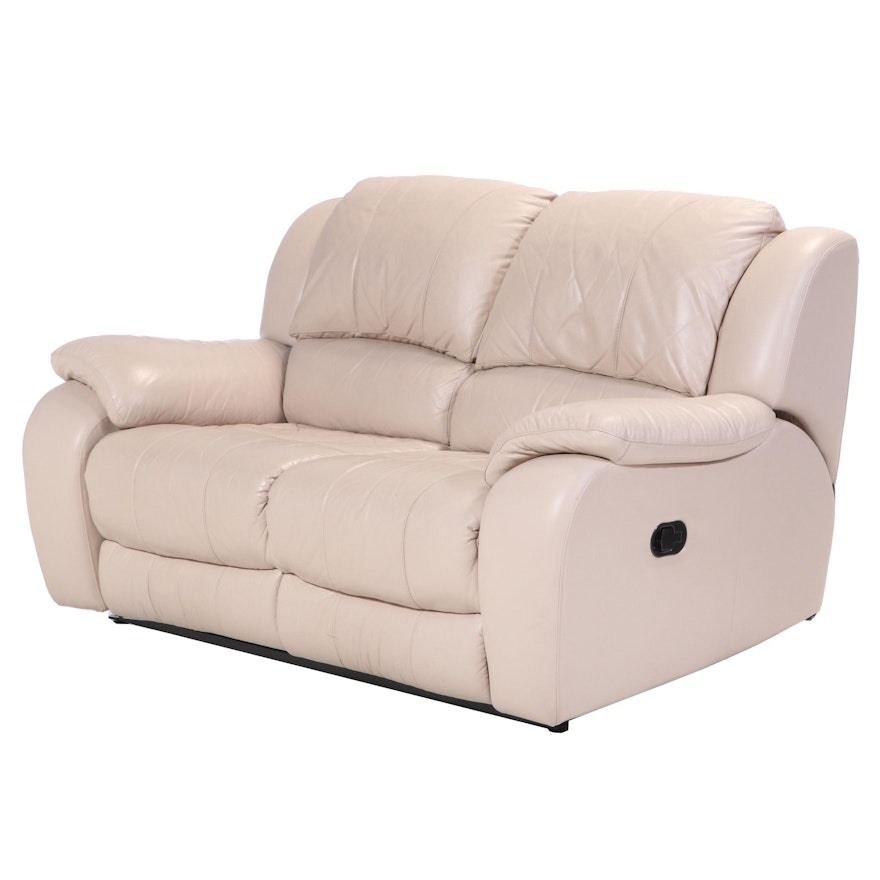 Contemporary Leather Upholstered Pillow Back Reclining Love Seat Sofa