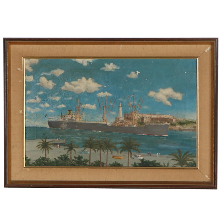 Nautical Landscape Oil Painting, Mid 20th Century