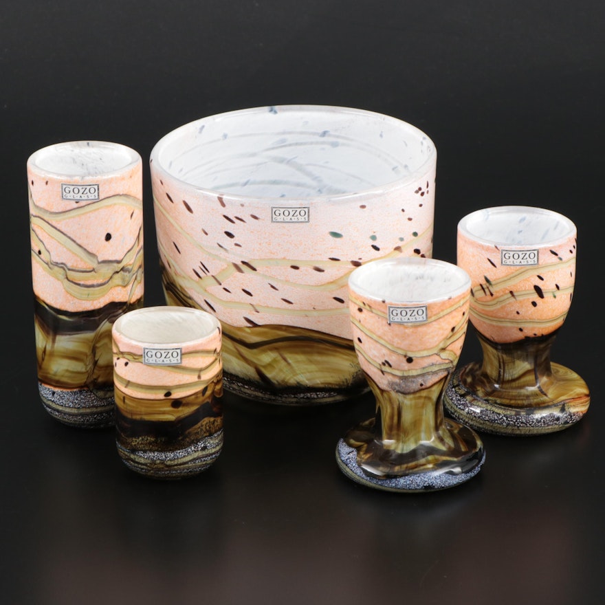 Gozo Art Glass "Seashell" Decorative Bowl, Vases, and Egg Cups