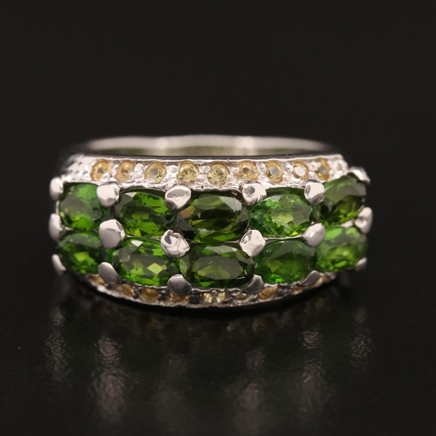 Sterling Silver Diopside and Sapphire Tapered Band
